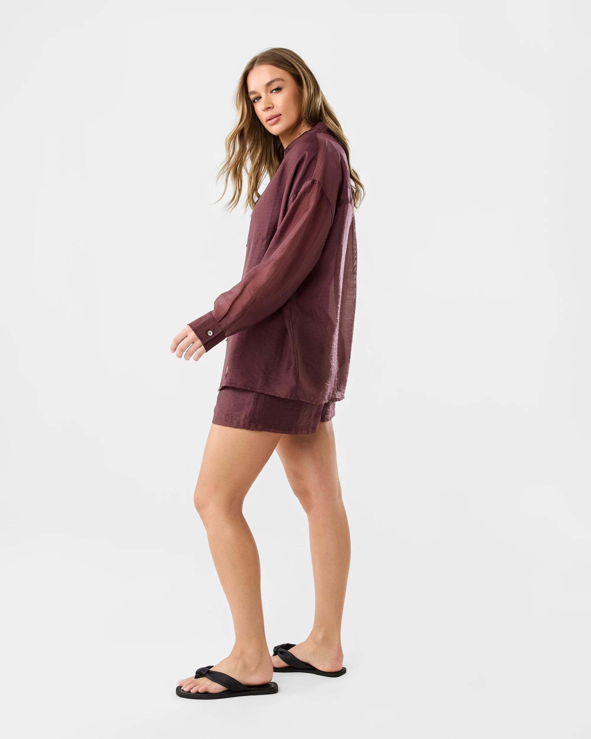3 Long Sleeve Oversized Sheer Shirt Cherry, 3 of 9