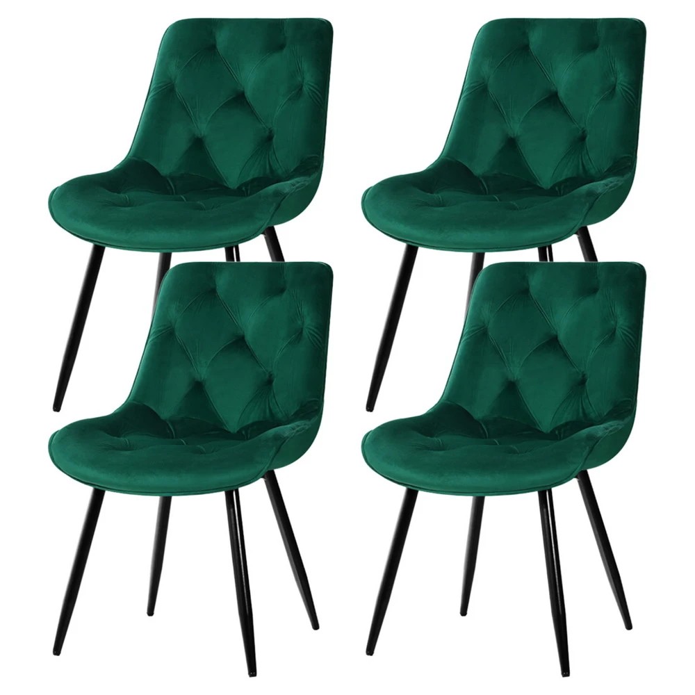 1 Artiss Dining Chairs Set of 4 Velvet Diamond Tufted Green - Green, 1 of 5