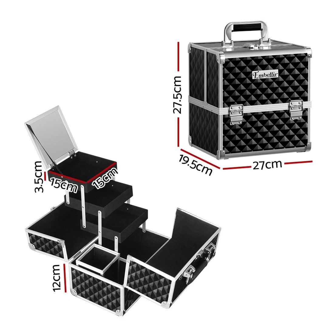 2 Embellir Beauty Makeup Case Travel Bag Organiser Large Jewellery Box Portable - Multi, 2 of 6