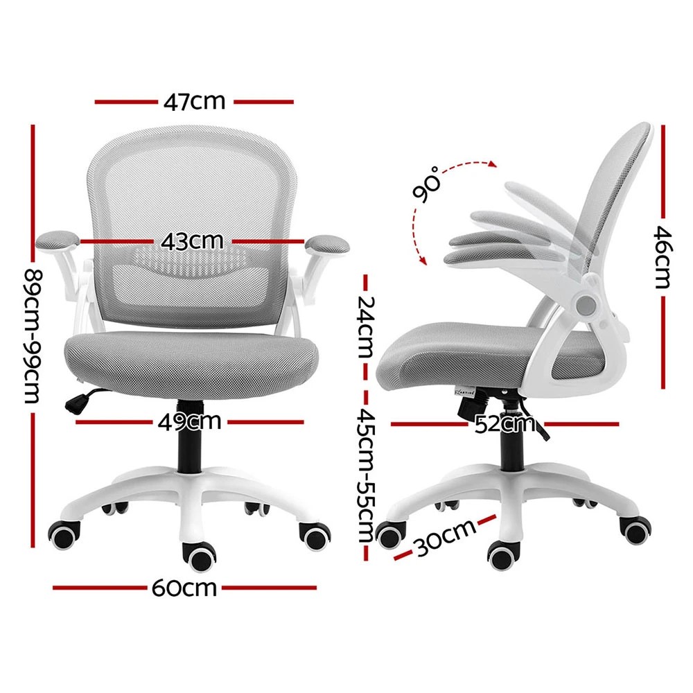 2 Artiss 2x Mesh Office Chair w/ Flip Up Arms Computer Desk Chair Mid Back - Grey, 2 of 6