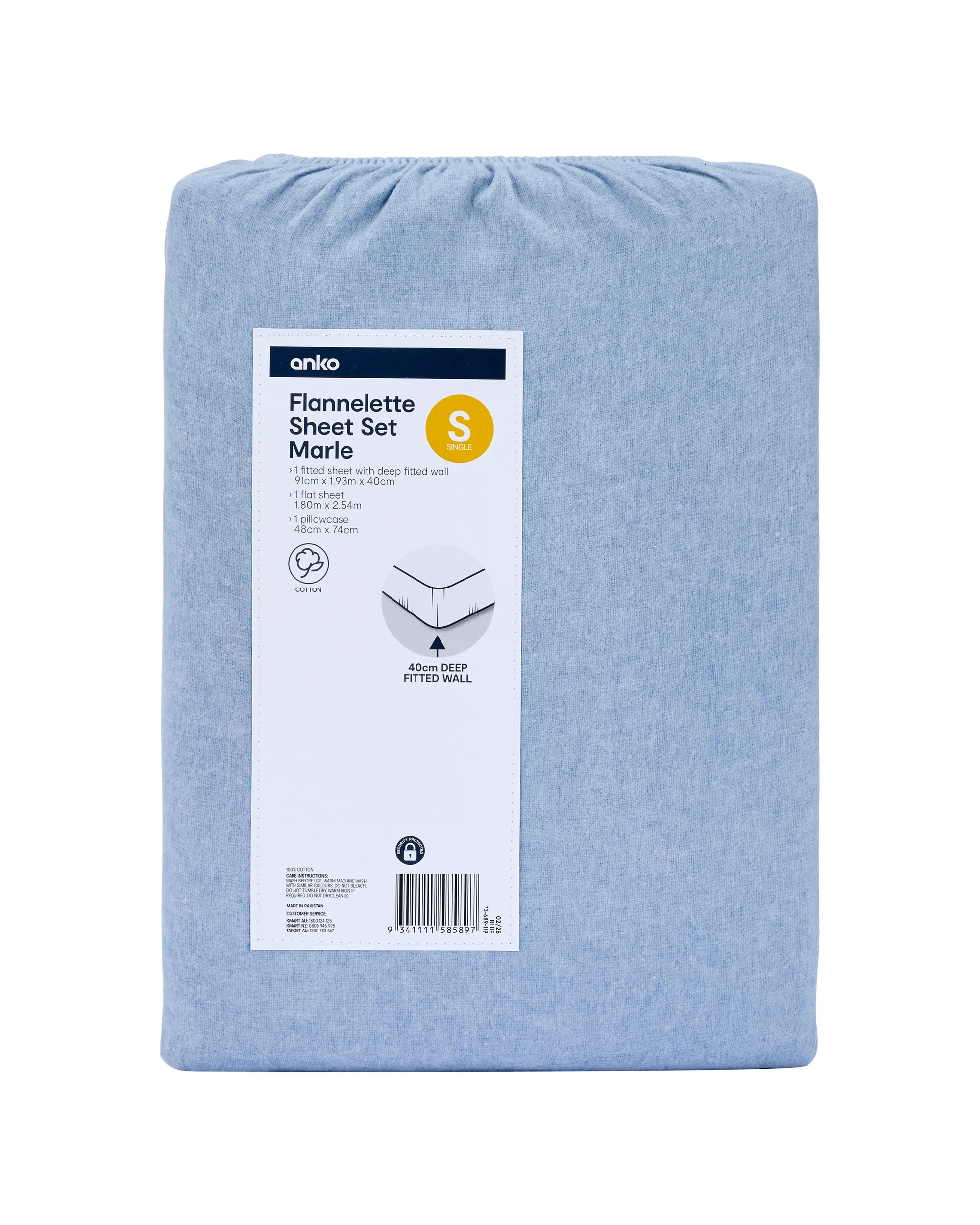 7 Marle Cotton Flannelette Sheet Set - Single Bed, Blue, 7 of 7