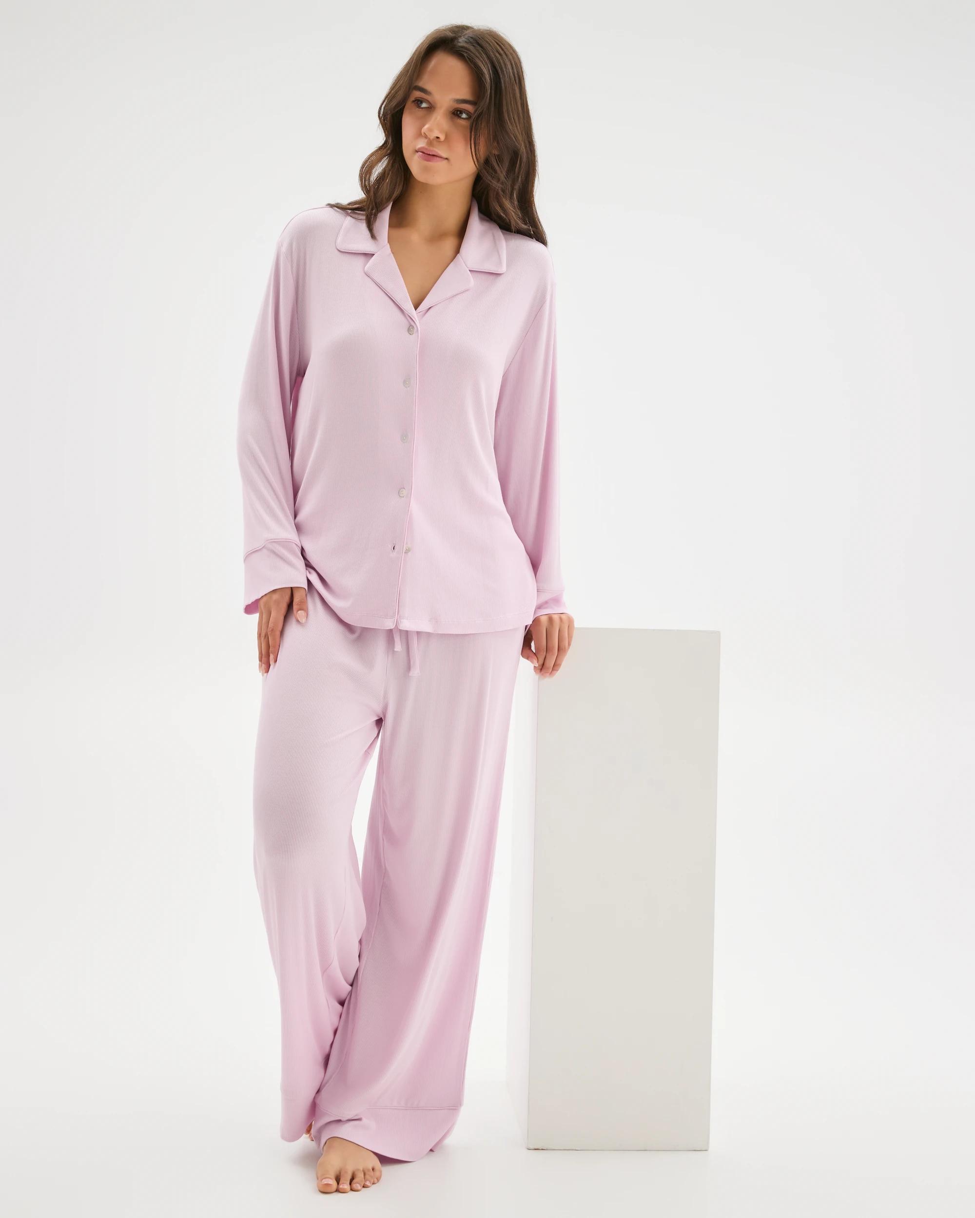 1 Target Woman Rib Wide Leg Sleep Pants PINK, 1 of 6