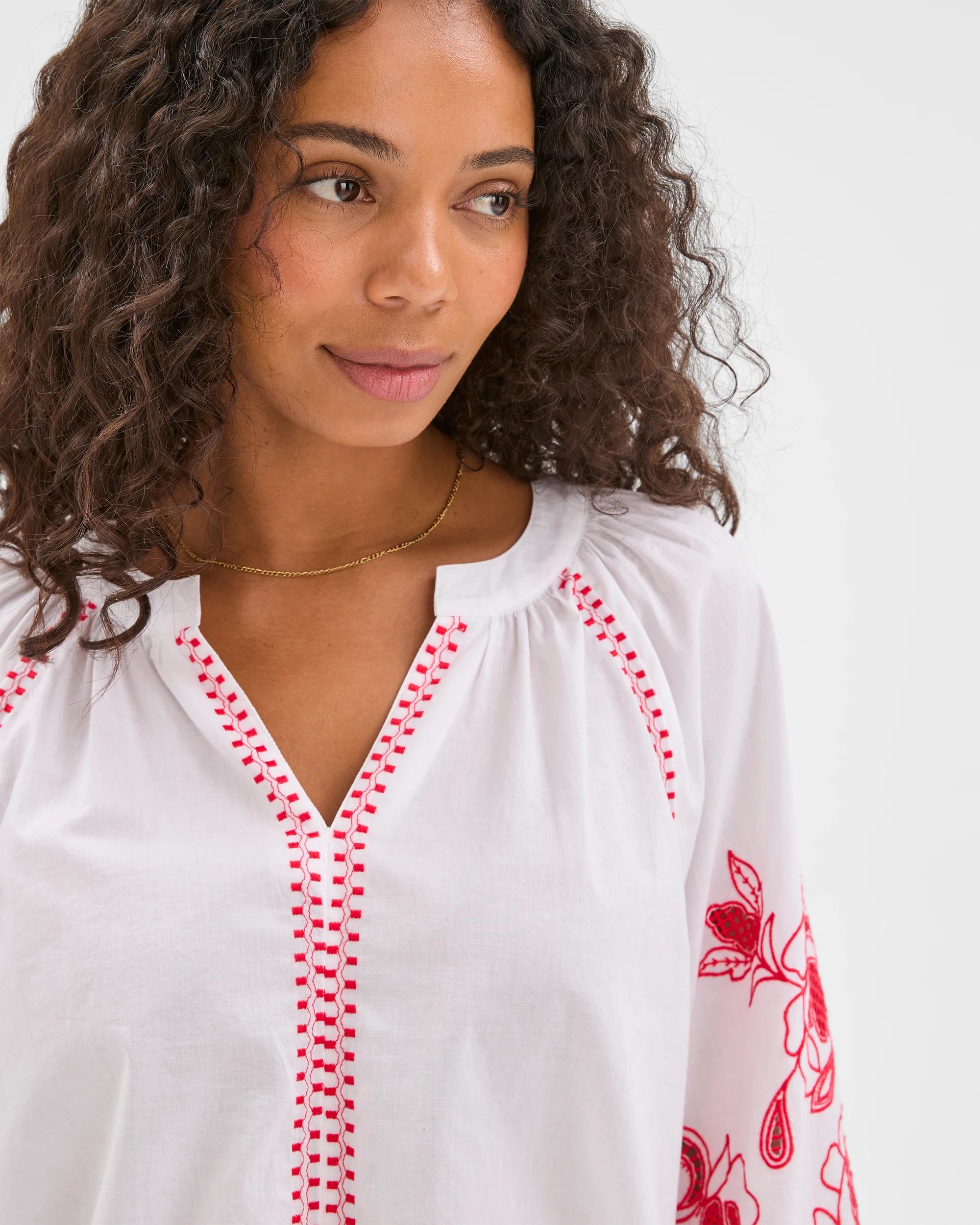 5 Target Woman Long Sleeve Embroidered Stitch Blouse WHITE, 5 of 7