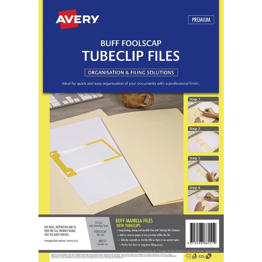 2 Avery Foolscap Tubeclip File Buff 5 Pack, 2 of 6