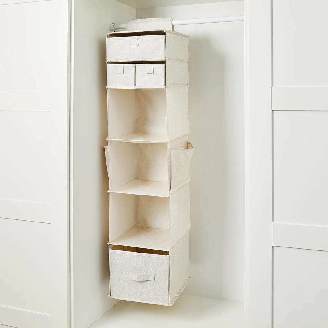 3 Linen Look Hanging Shelving with Drawers - Beige, 3 of 10