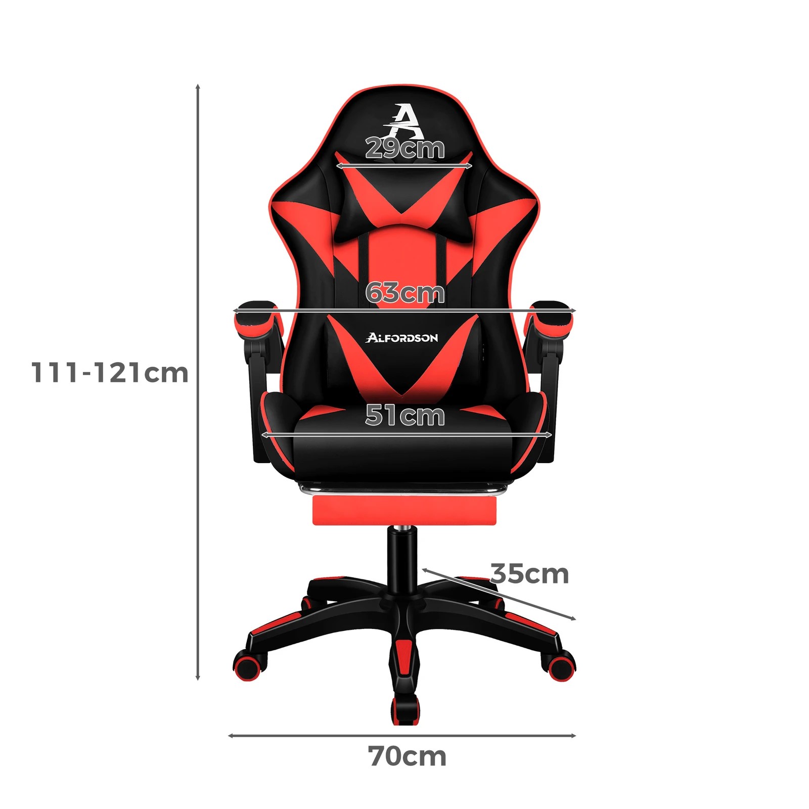 8 Alfordson Gaming Office Chair Massage Computer Footrest Seat Leather - Red, 8 of 10