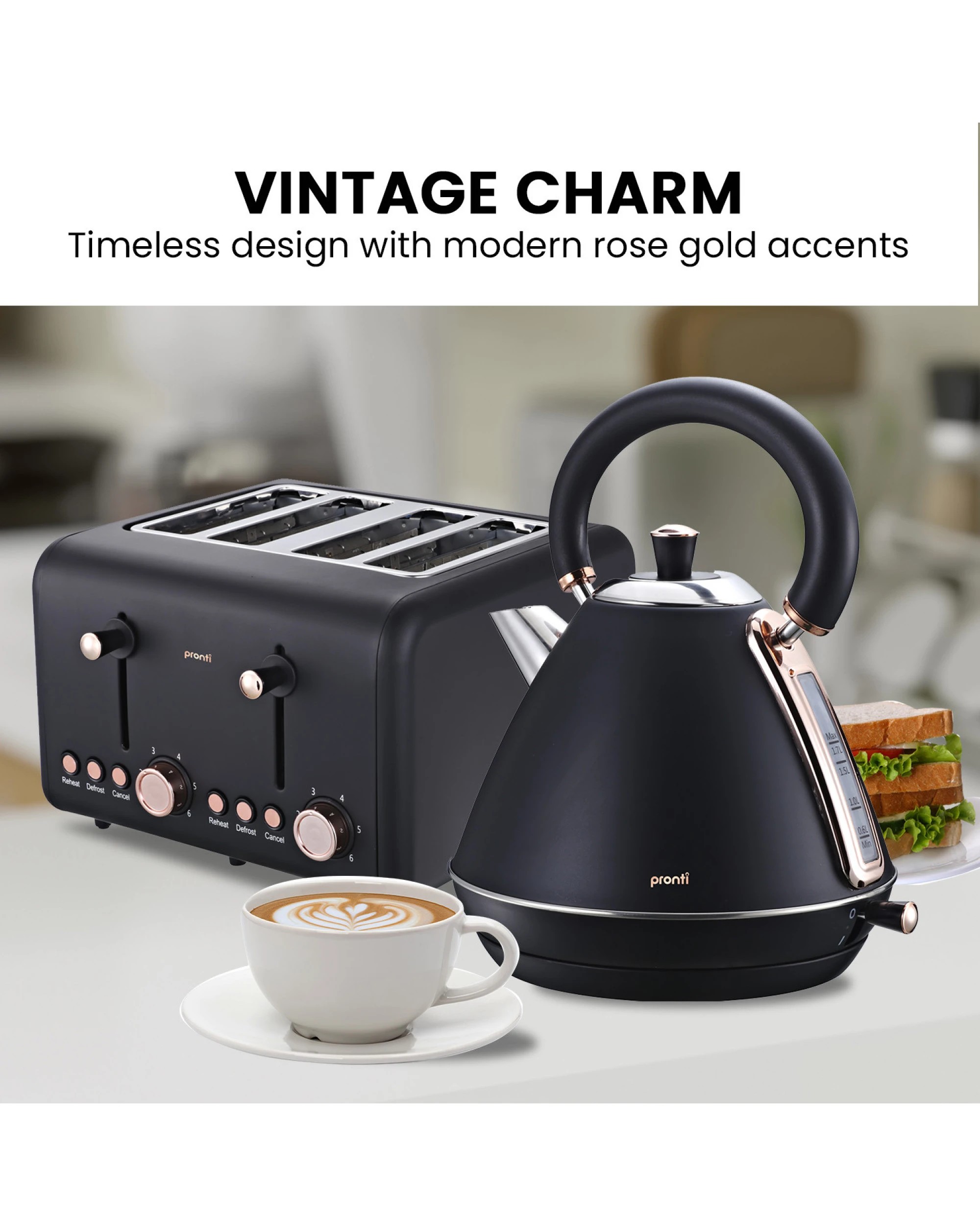 1 Pronti Toaster, Kettle and Coffee Machine Breakfast Set - Black, 1 of 8