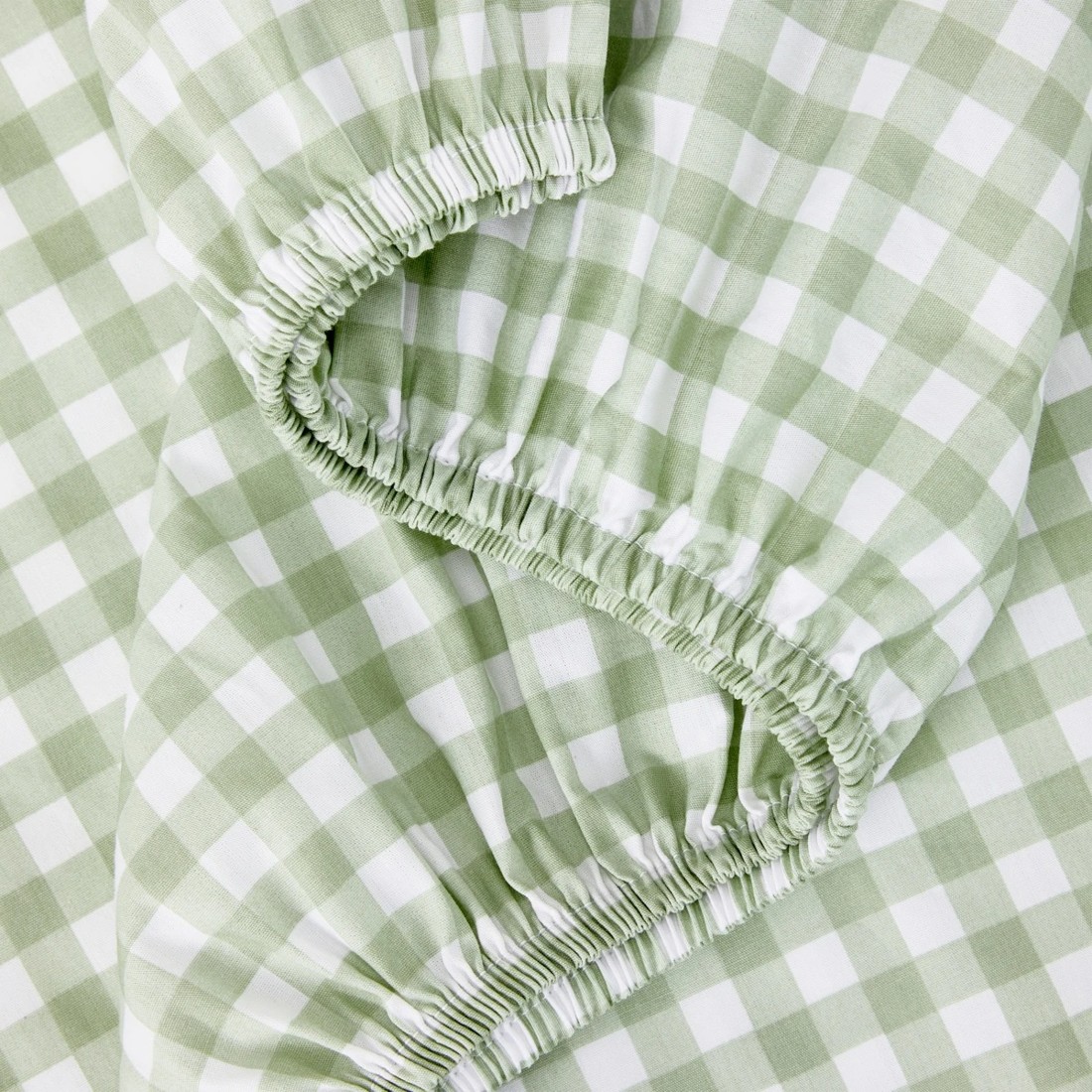 3 250 Thread Count Gingham Cotton Sheet Set - Single Bed, Sage, 3 of 7