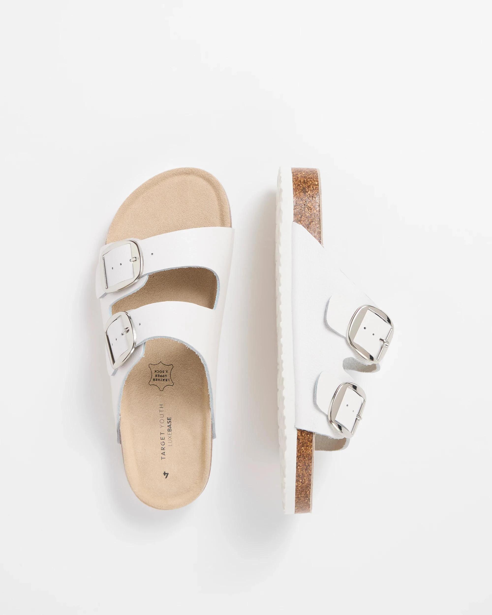 3 Target Youth Girls Youth Full Grain Leather Moulded Cork Sandal WHITE, 3 of 3