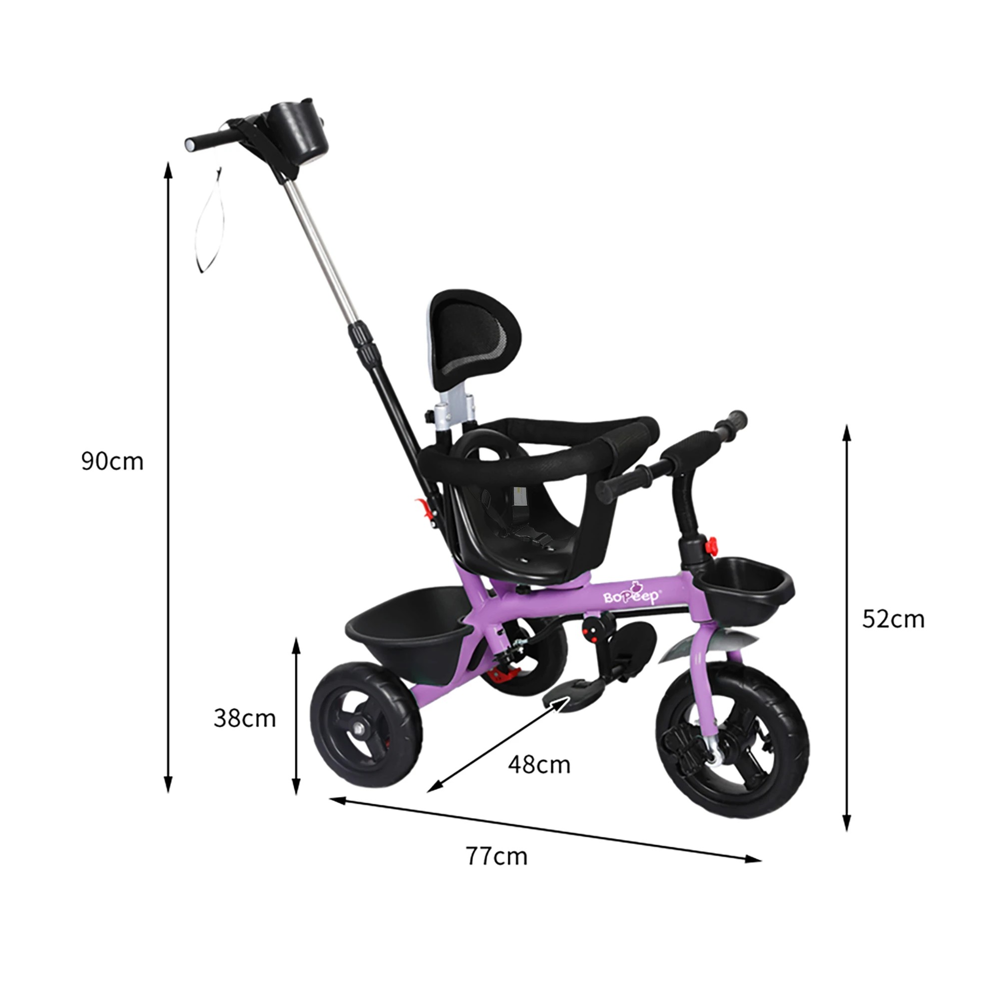 3 Bopeep 2-in-1 Kids Tricycle Purple, 3 of 6