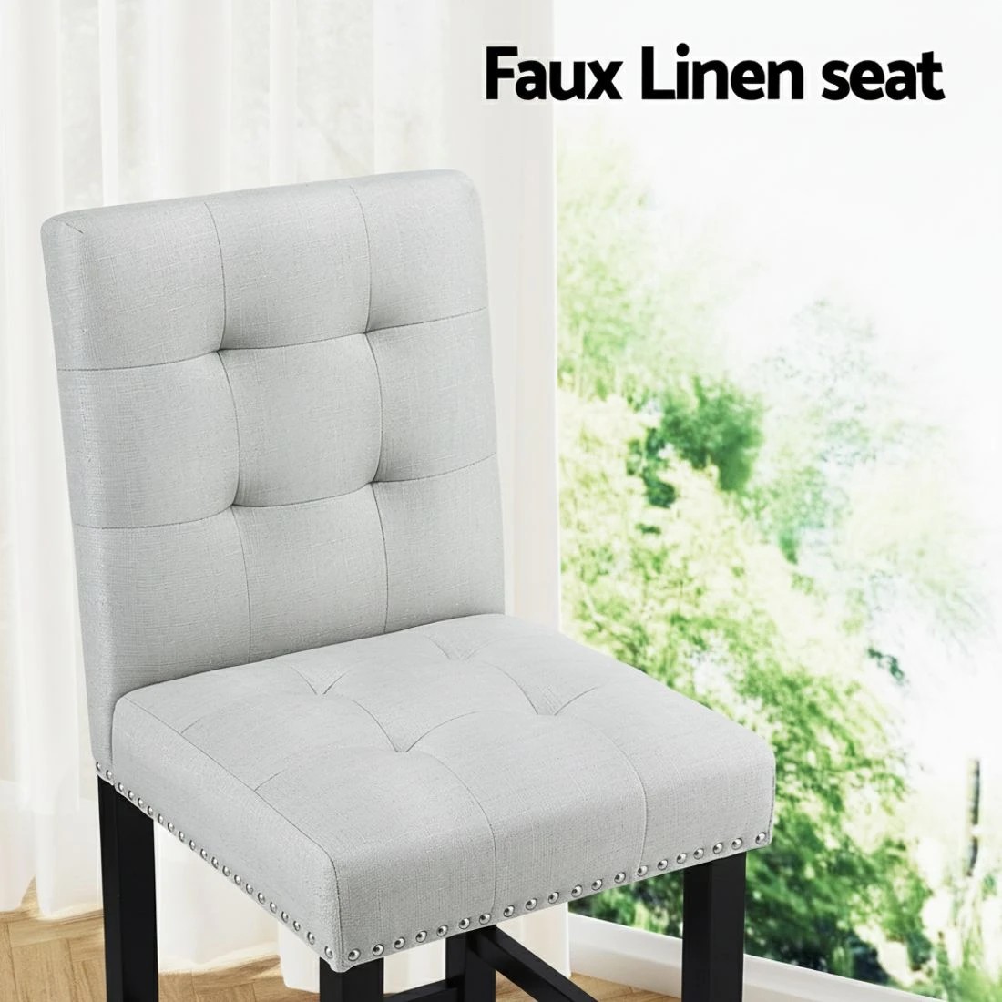 5 Artiss 2x Bar Stools Kitchen Dining Chairs Counter Fabric Stool Wooden Ada - Grey, 5 of 6