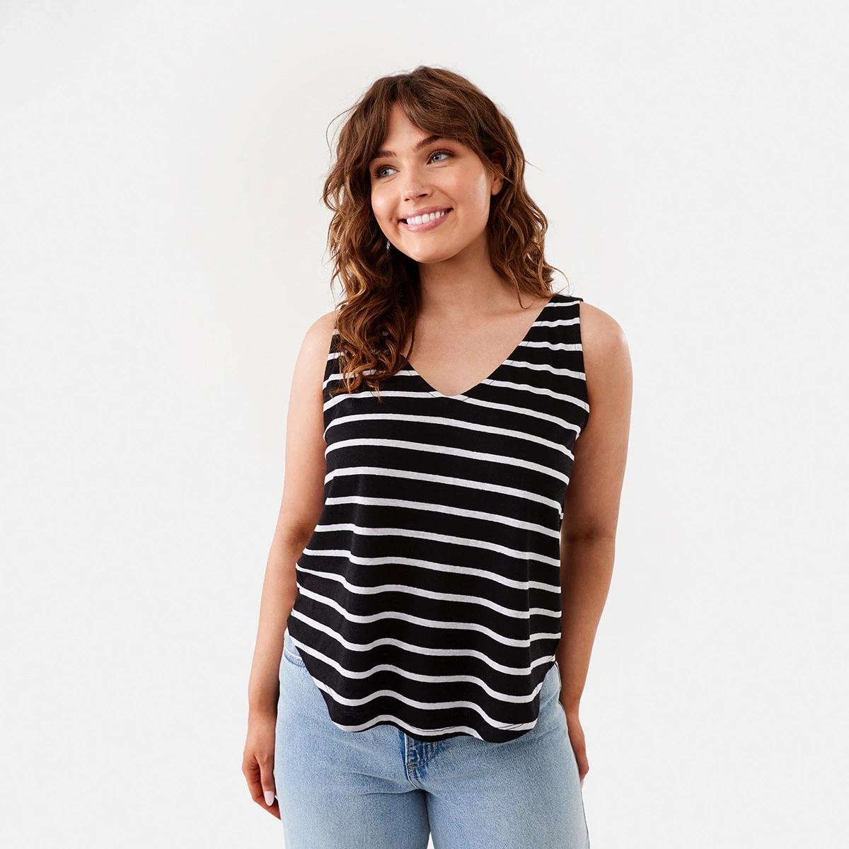 1 Sleeveless Linen Blend V-Neck Tank Top Bw Strp B, 1 of 6