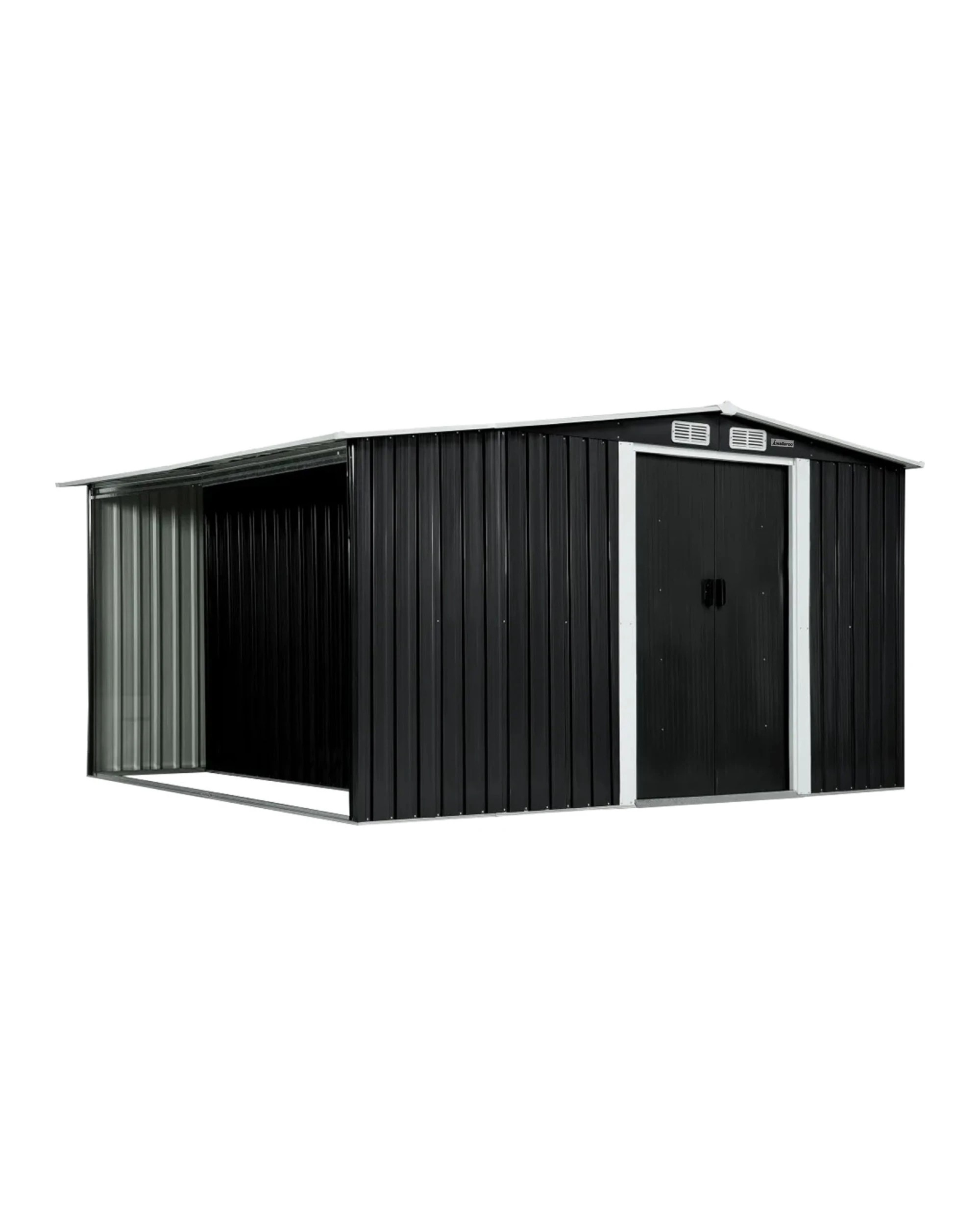 3 Wallaroo 10ft x 8ft Garden Shed with Semi-Closed Storage Tool Shelter Sloped Roof - Black, 3 of 9