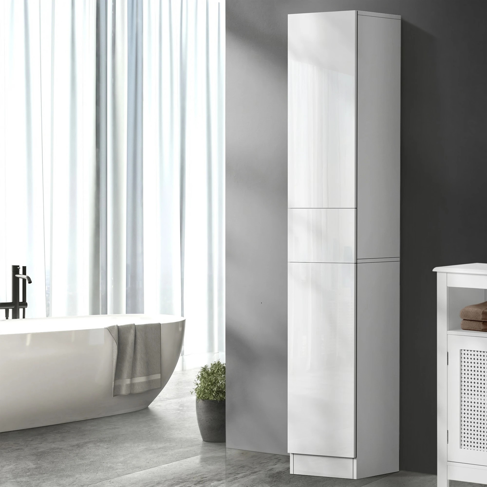 2 Oikiture Tall Bathroom Cabinet Storage Laundry Slim Toilet Floor Cupboard - White, 2 of 10