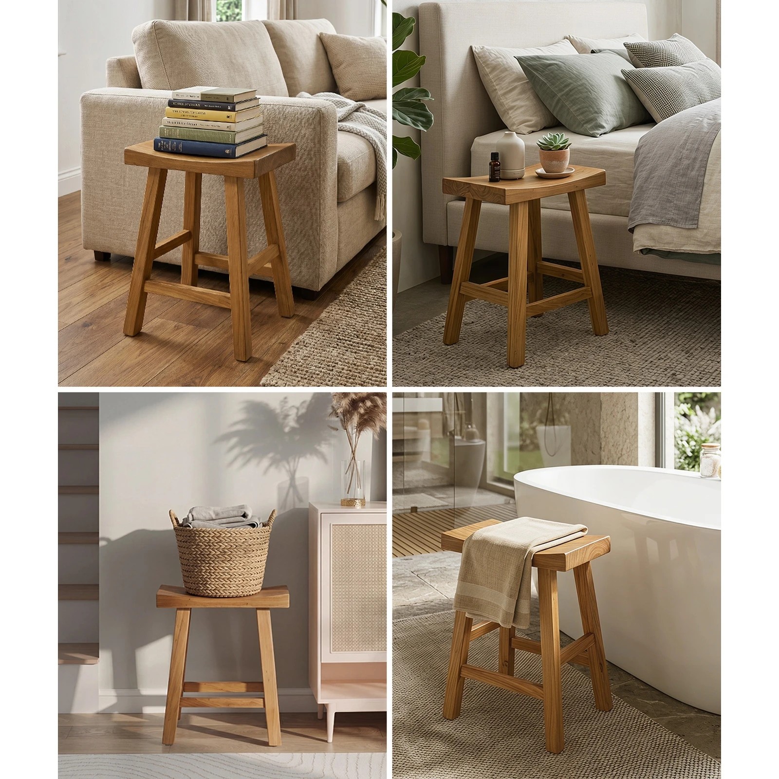 5 Oikiture Wooden Stool Elm Wood Kitchen Dining Stool Café Seat Timber - Natural, 5 of 9