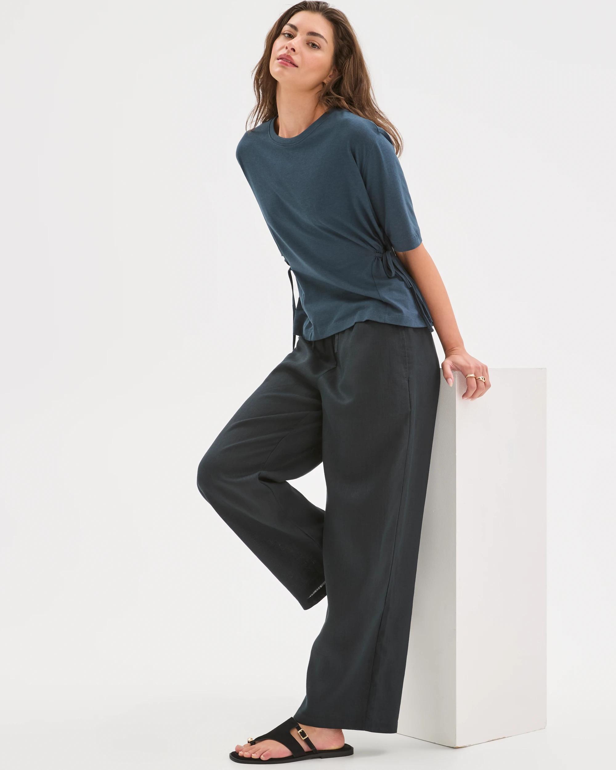 2 Target Petites European Linen Straight Leg Pants BLACK, 2 of 7