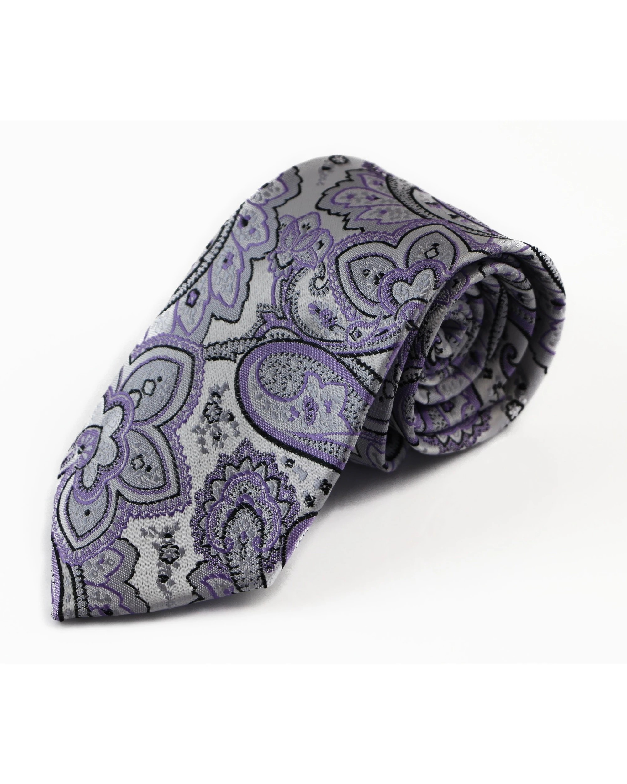 2 Zasel Mens Silver & Light Purple Boho Paisley Patterned 8cm Neck Tie, 2 of 2