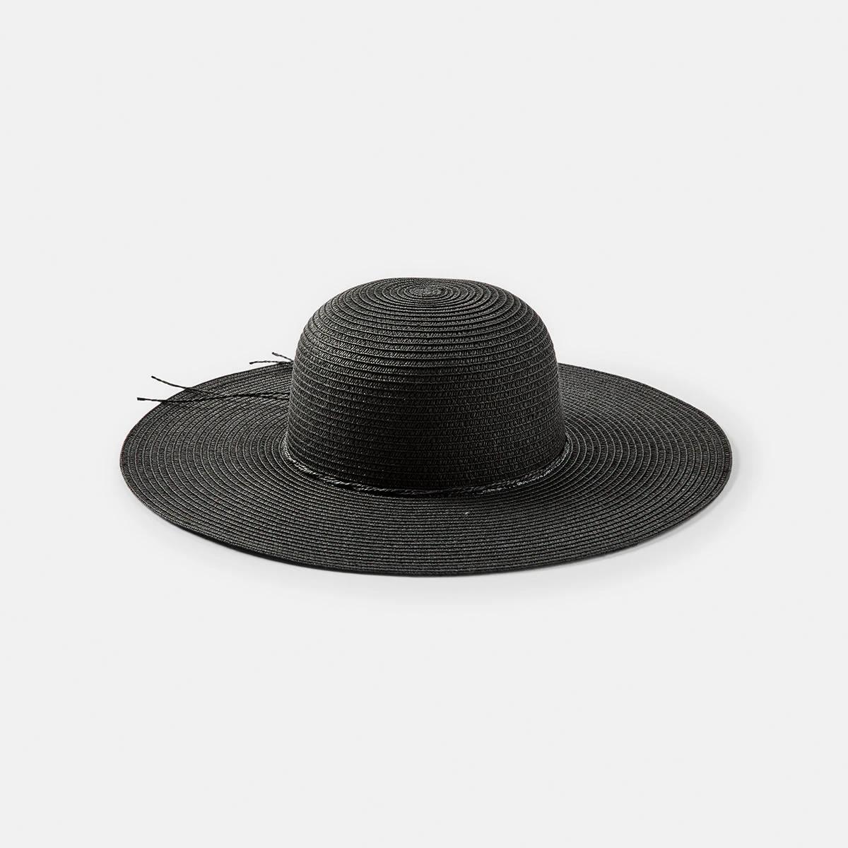 1 Ribbon Trim Wide Brim Hat Black, 1 of 4