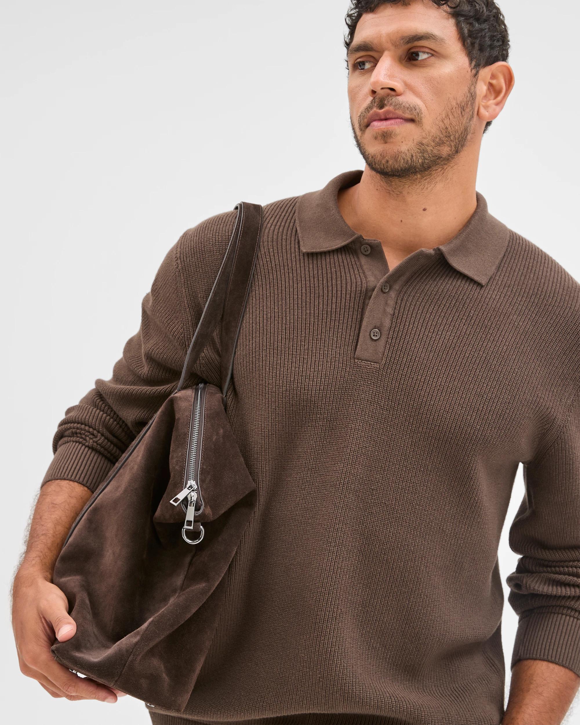 4 Target Man Australian Cotton Lightweight Long Sleeve Polo Neck Knit Jumper CHOCOLATE, 4 of 6