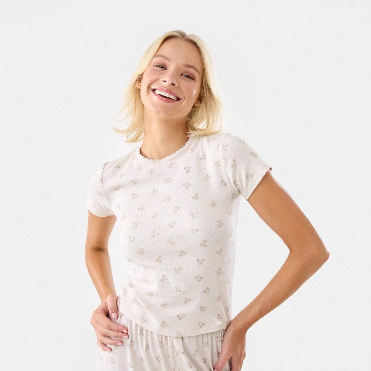 1 Short Sleeve Pointelle Fitted T-shirt Tdy Bear L, 1 of 7