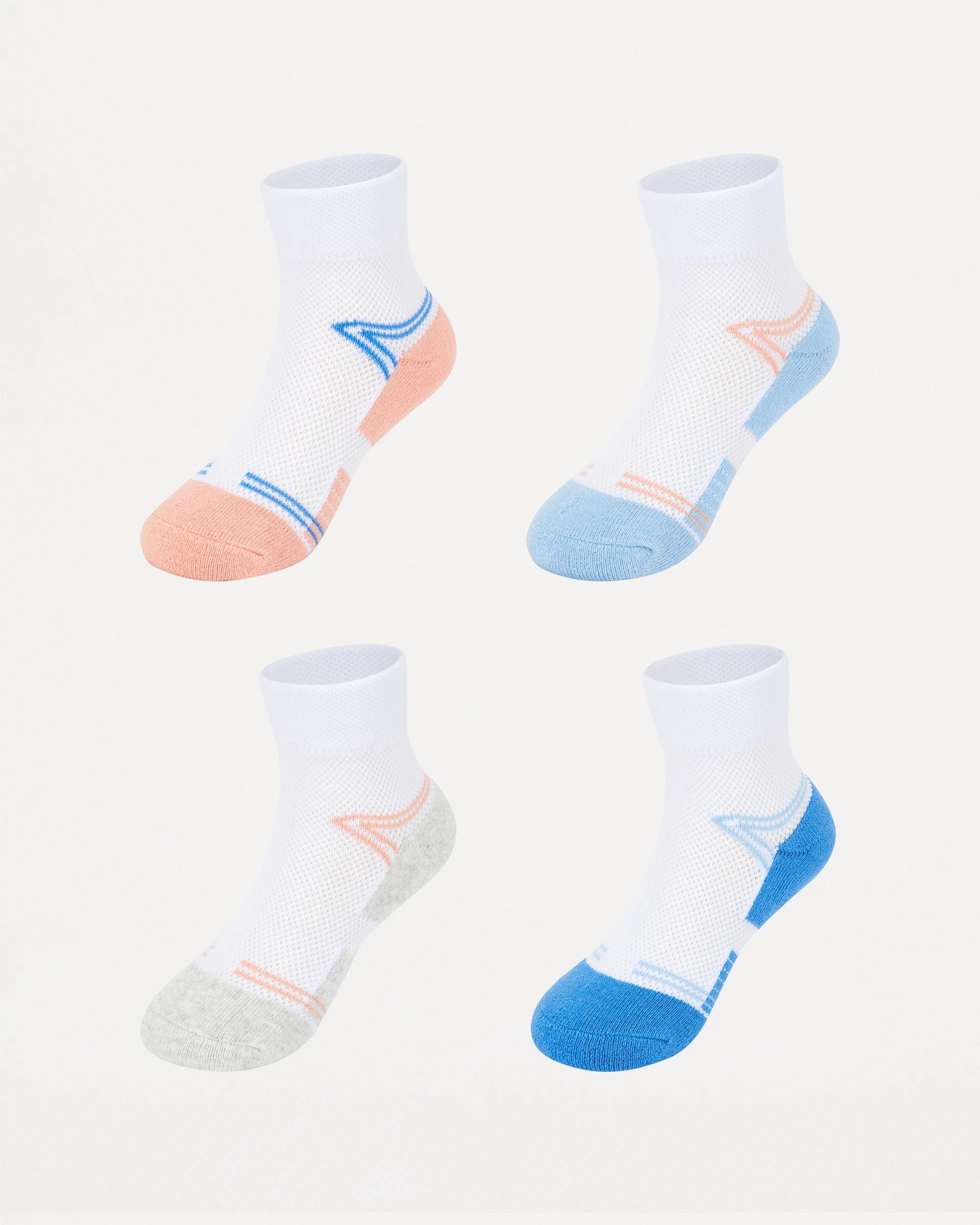 1 4 Pack Mesh Sports Quarter Crew Socks Whit/peach, 1 of 3