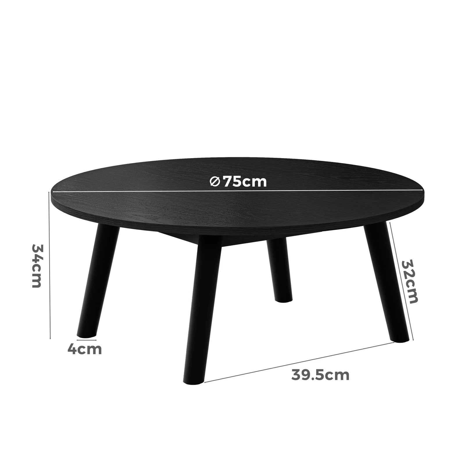 3 Alfordson Coffee Table Modern Round Table Sturdy Wooden Legs Living Room - Black, 3 of 10