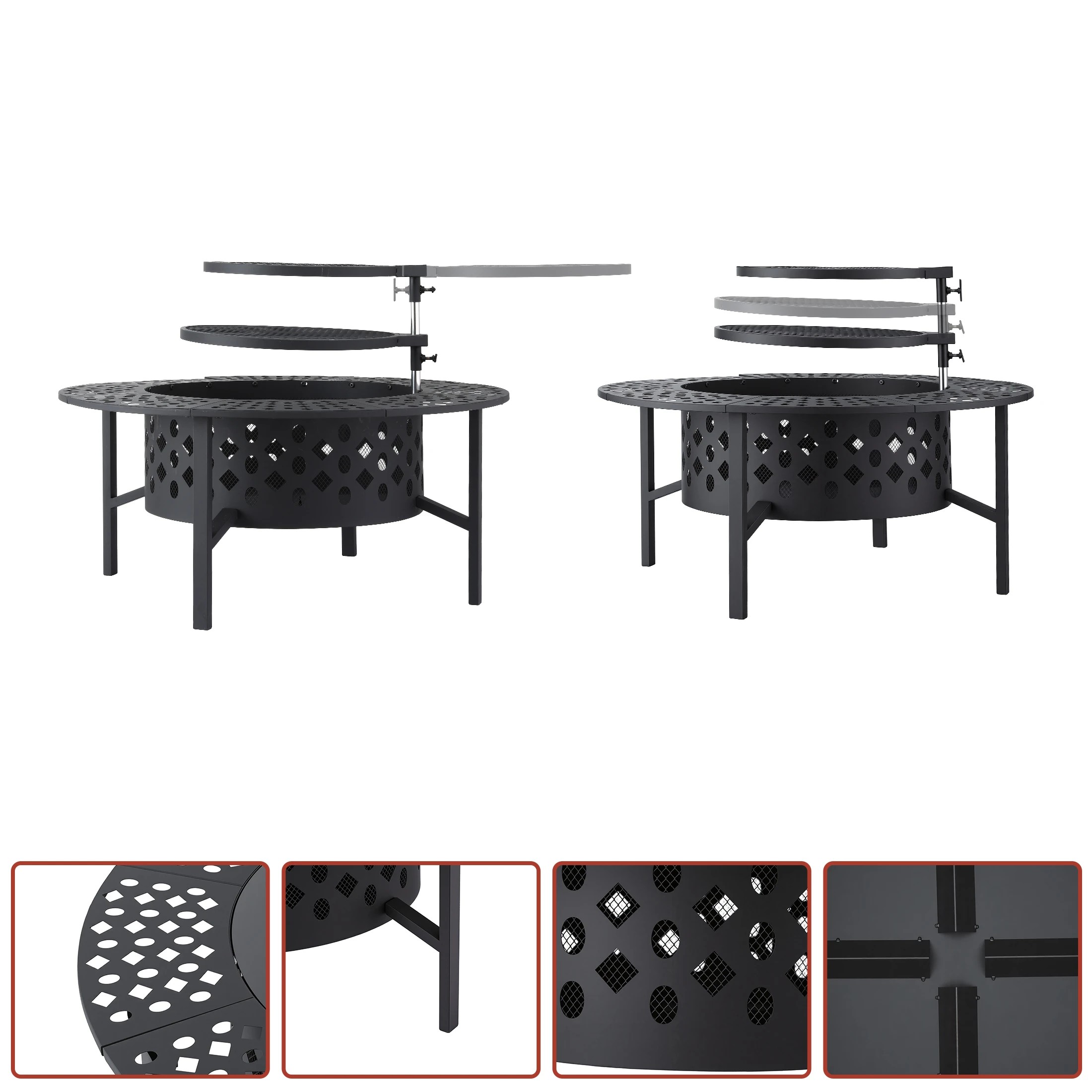 6 Grillz Fire Pit BBQ Charcoal Smoker Portable Mesh Pits Outdoor Camping Fireplace - Black, 6 of 8