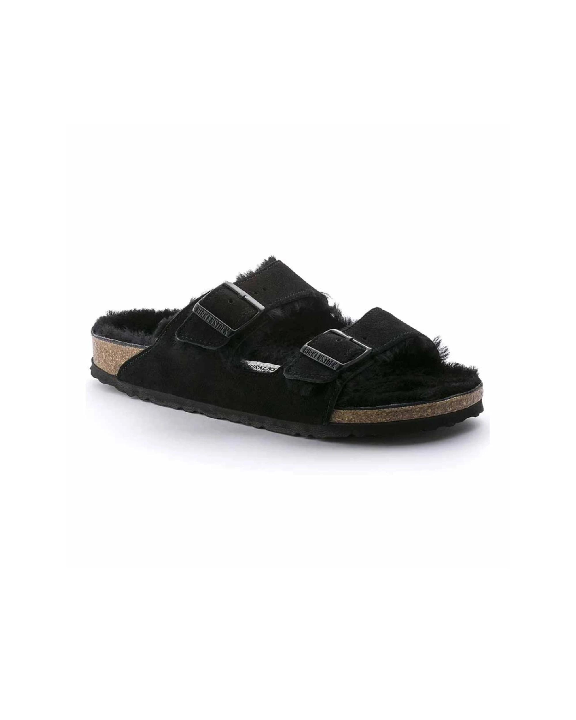 2 Birkenstock Arizona Shearling Suede Sandals Narrow Width BLACK, 2 of 7