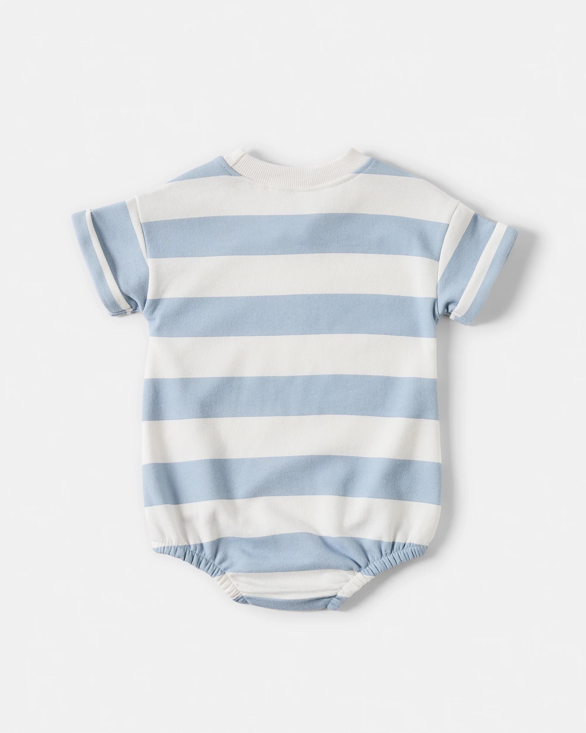 2 Short Sleeve Terry Bodysuit Blue Strip, 2 of 3