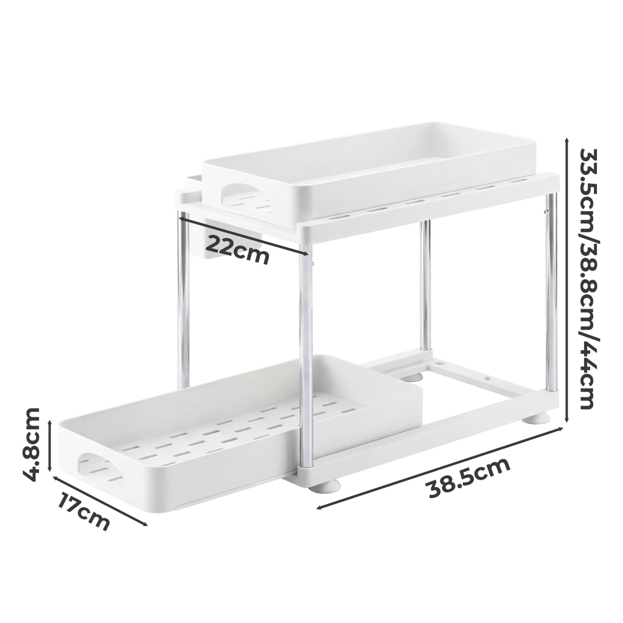3 Toque 2 x Under Sink Organizer 2 Tier Cabinet Storage Rack Adjustable Kitchen - White, 3 of 9