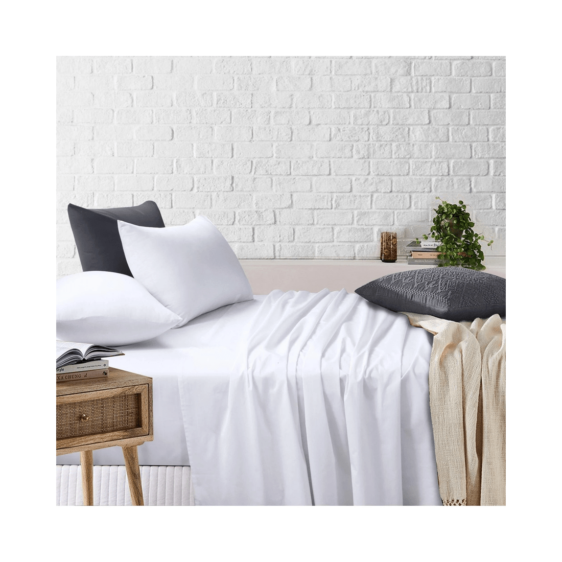 1 Amsons King Sheet Set - 180TC Cotton/Poly Fitted &amp; Flat Sheets with Pillowcases, 40cm Deep (White) - White, 1 of 7
