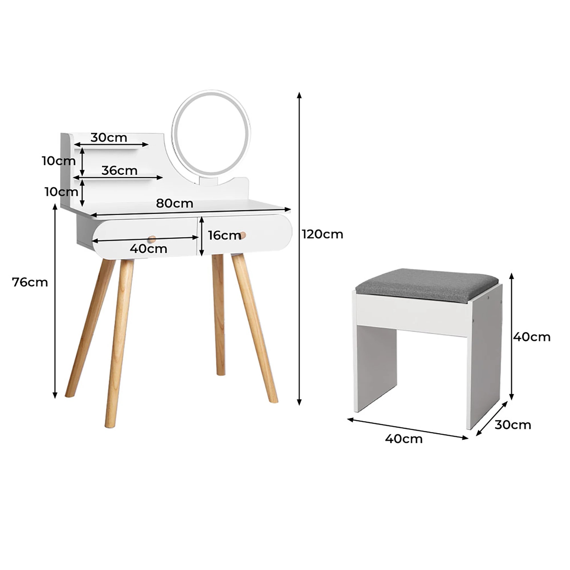 2 Levede Led Mirrordressing Table Set, 2 of 7