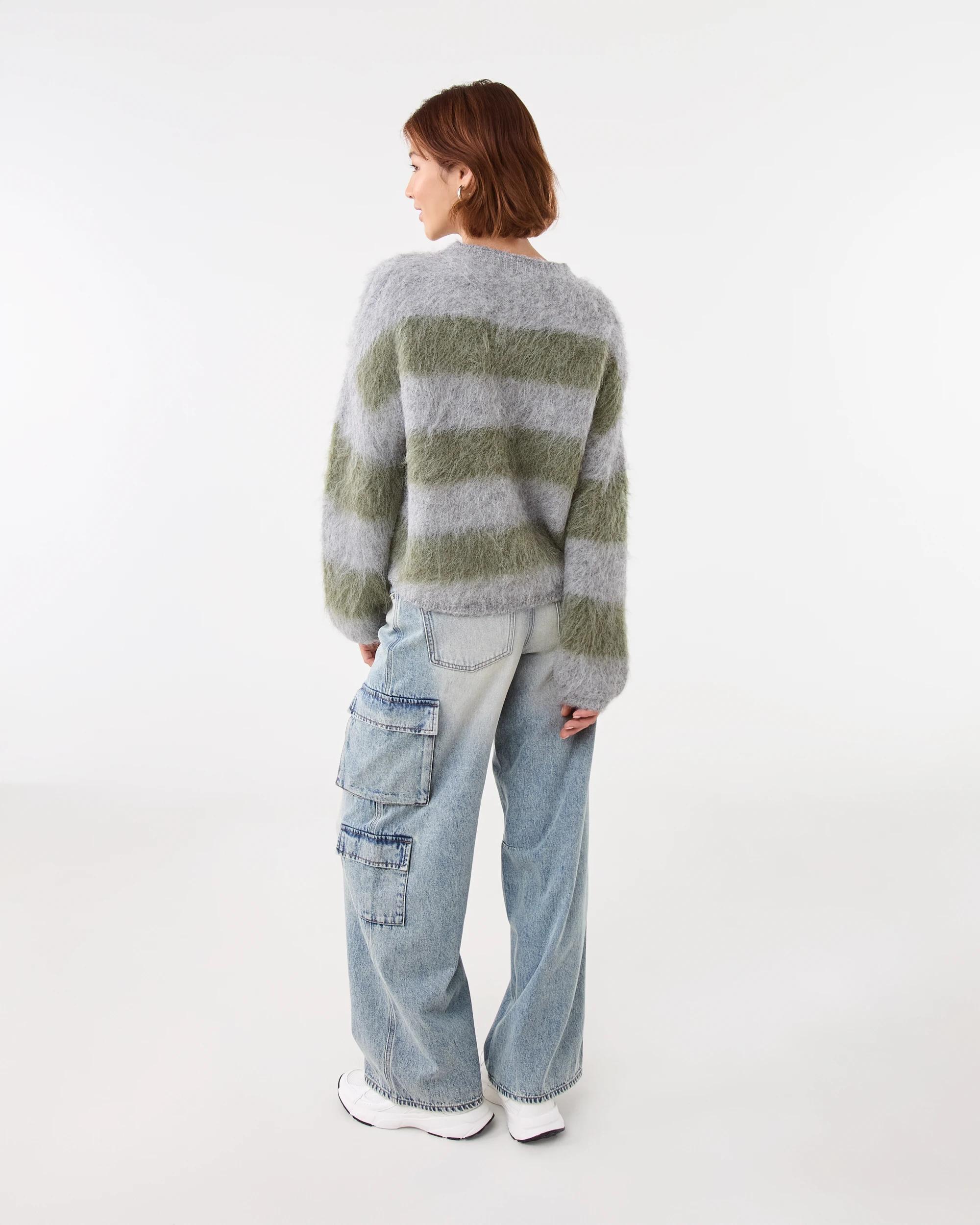 4 Fluffy Knit Jumper Grn Stripe, 4 of 7