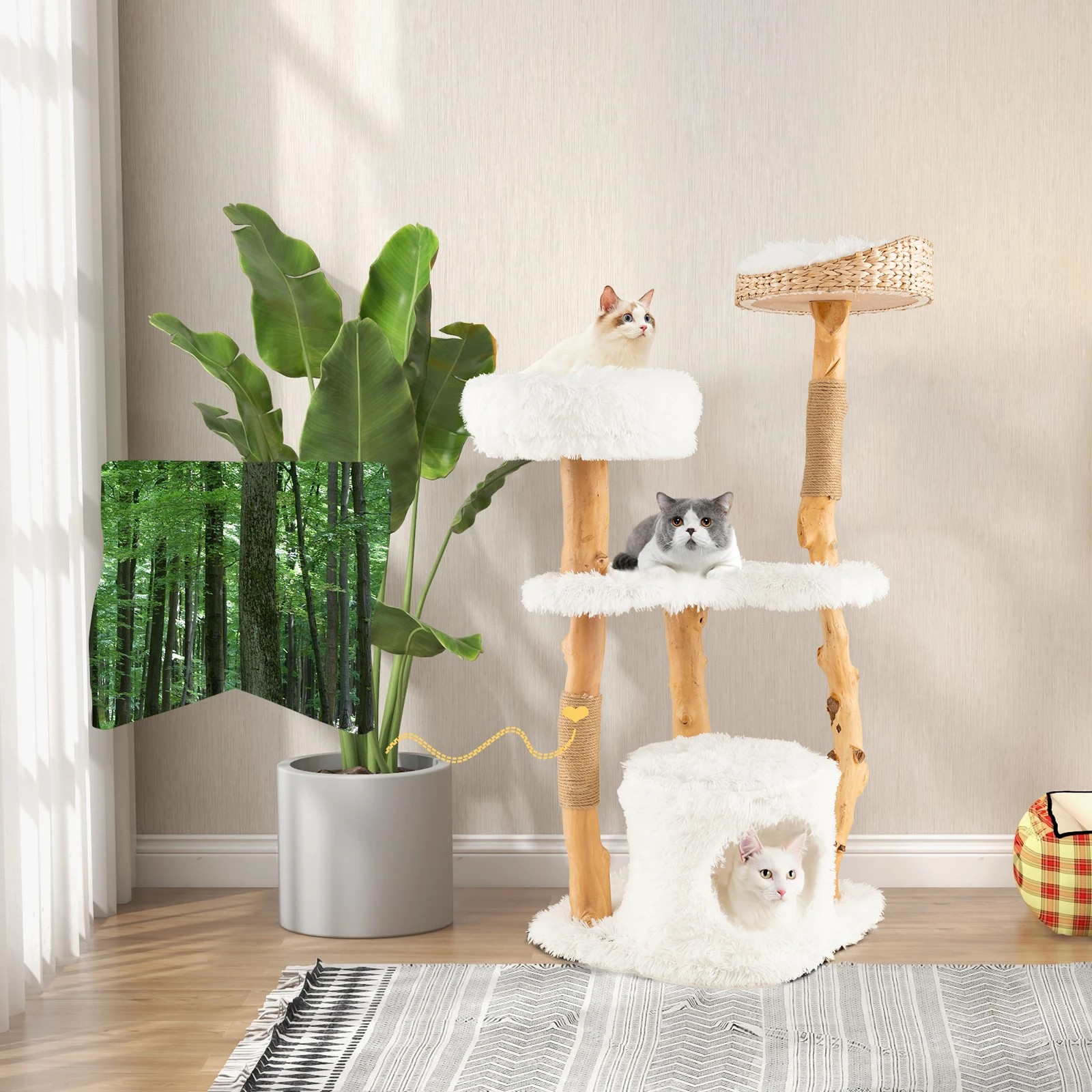 6 Costway 1.24M Solid Wood Cat Tree Kitten Climbing Activity Tower w/Scratching Post, 6 of 6