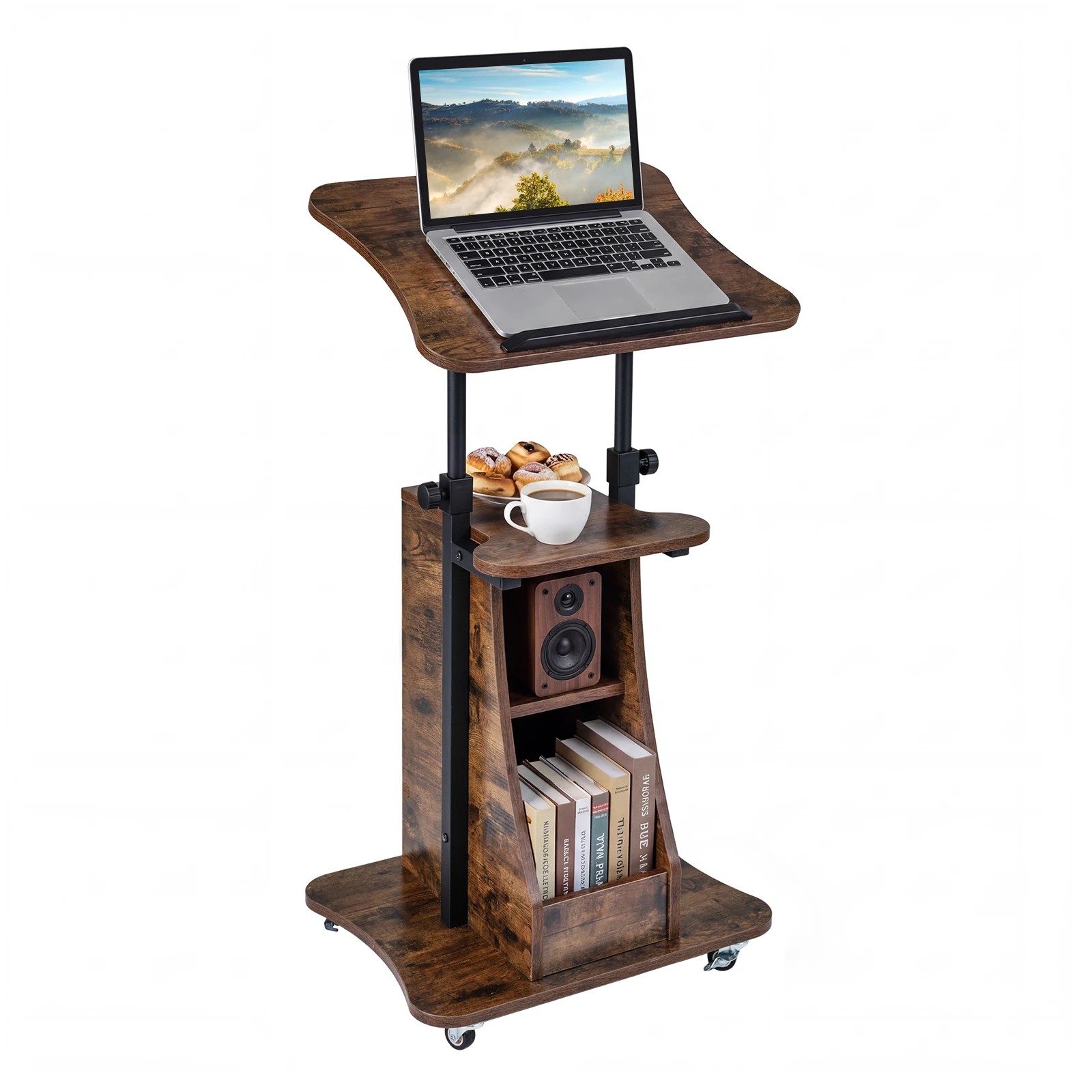 5 Costway Rolling Podium Stand Adjustable Lectern Table w/Tilting Tabletop - Brown, 5 of 5