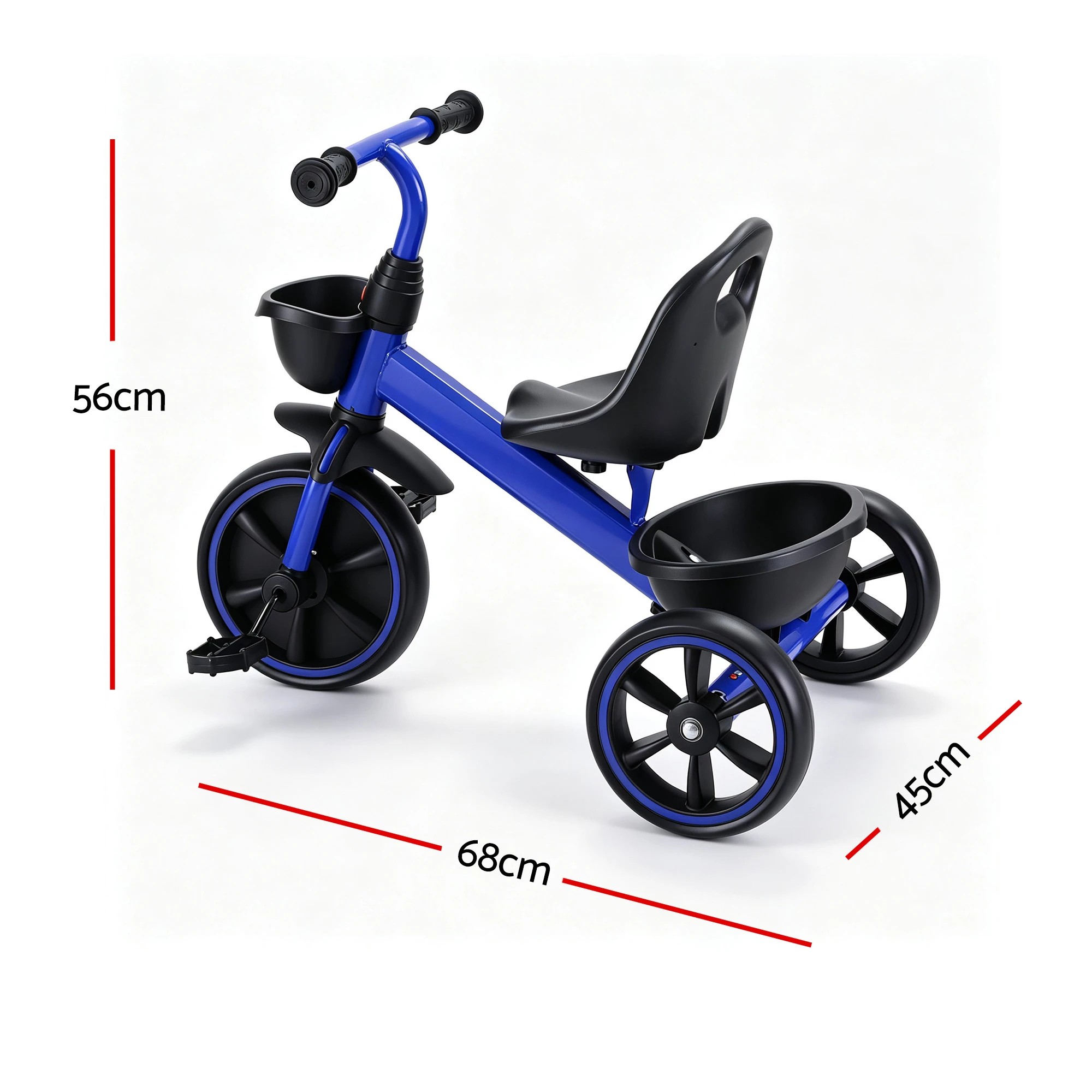 3 RIGO Tricycle Bike, Kids Bike with 3 wheels, basket Carbon Steel 68cm - Blue, 3 of 9