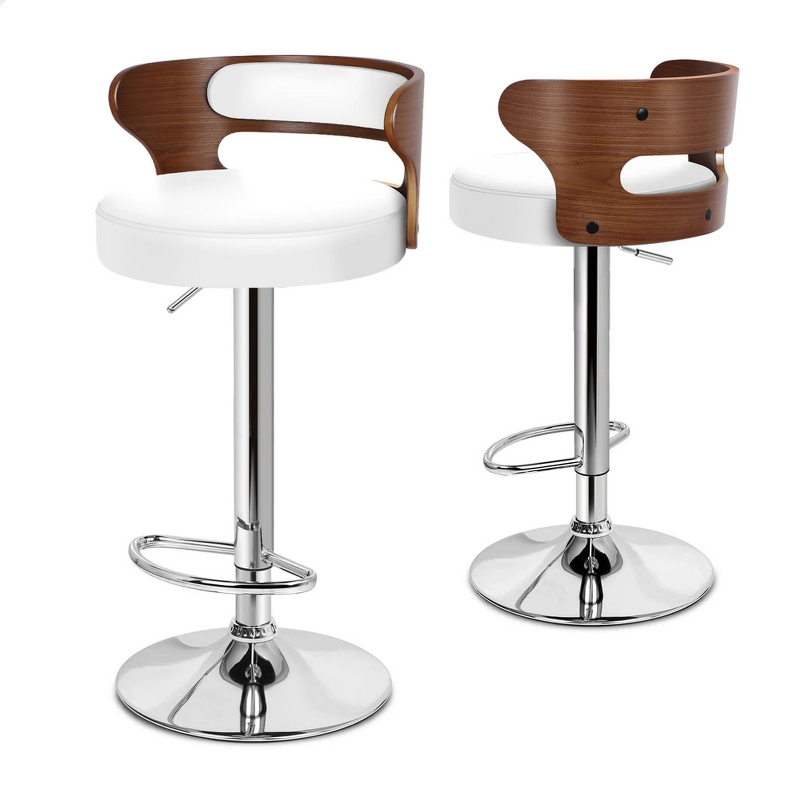 1 Alfordson 2x Bar Stool Kitchen Swivel Chair Wooden Leather Ramiro - White, 1 of 10