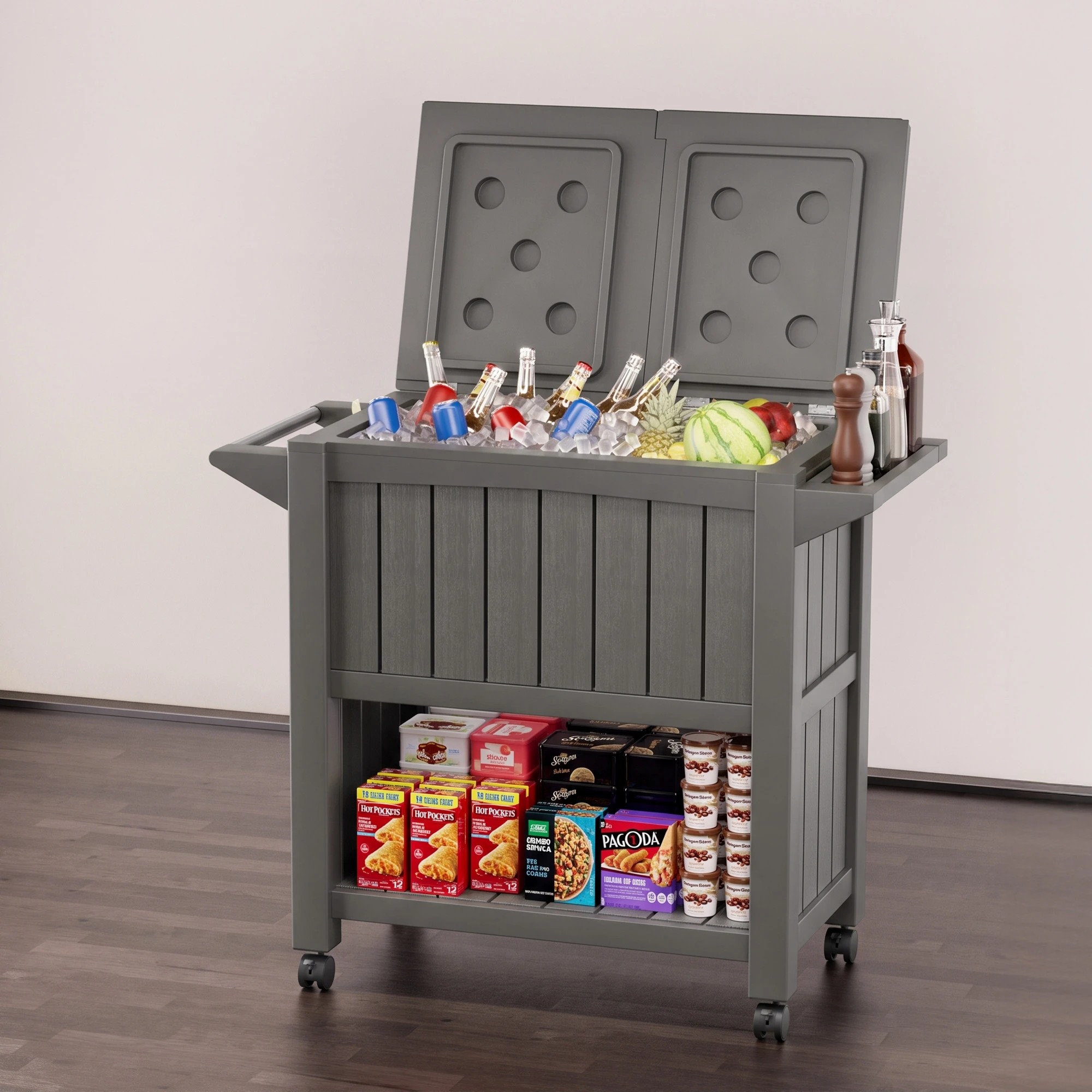 7 Gardeon Outdoor Storage Cabinet Box 80L Ice Bucket Cooler Rolling Serving Cart Kitchen Trolley - Brown, 7 of 7