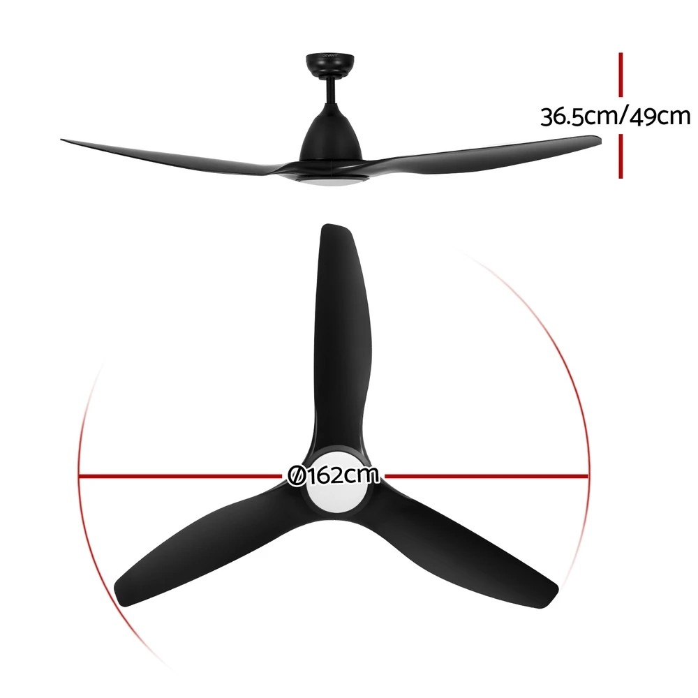 2 Devanti 64 Inch Ceiling Fan DC Motor w/Light w/Remote - Black, 2 of 6
