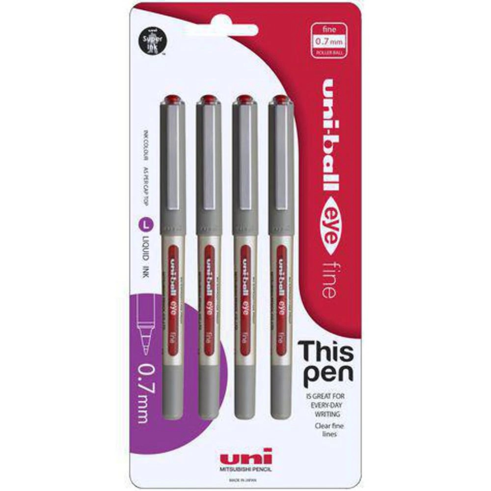 3 Uni-Ball Eye Fine Rollerball Pens Red 4 Pack, 3 of 3