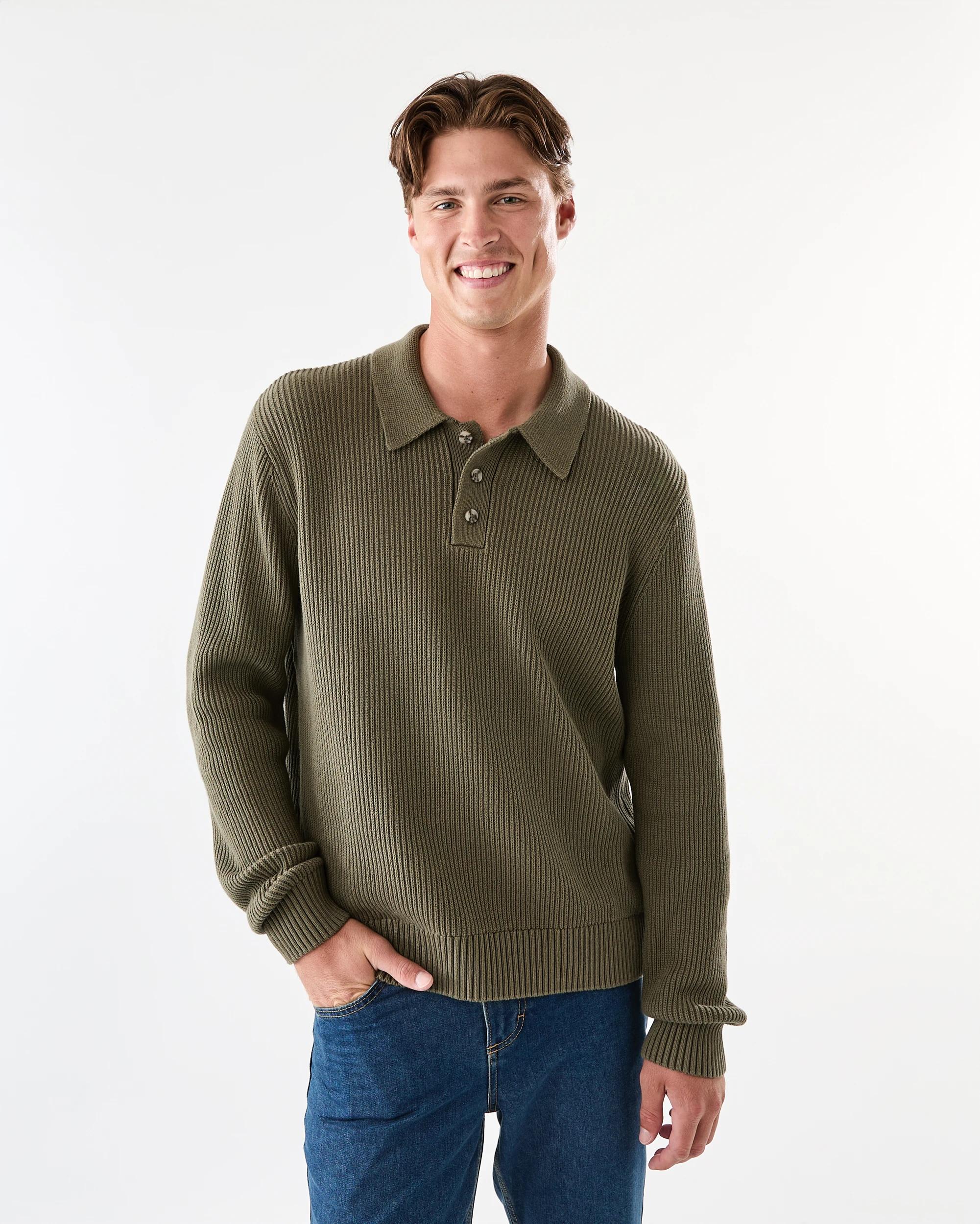 1 Knit Polo Shirt Grn Smkolv, 1 of 7