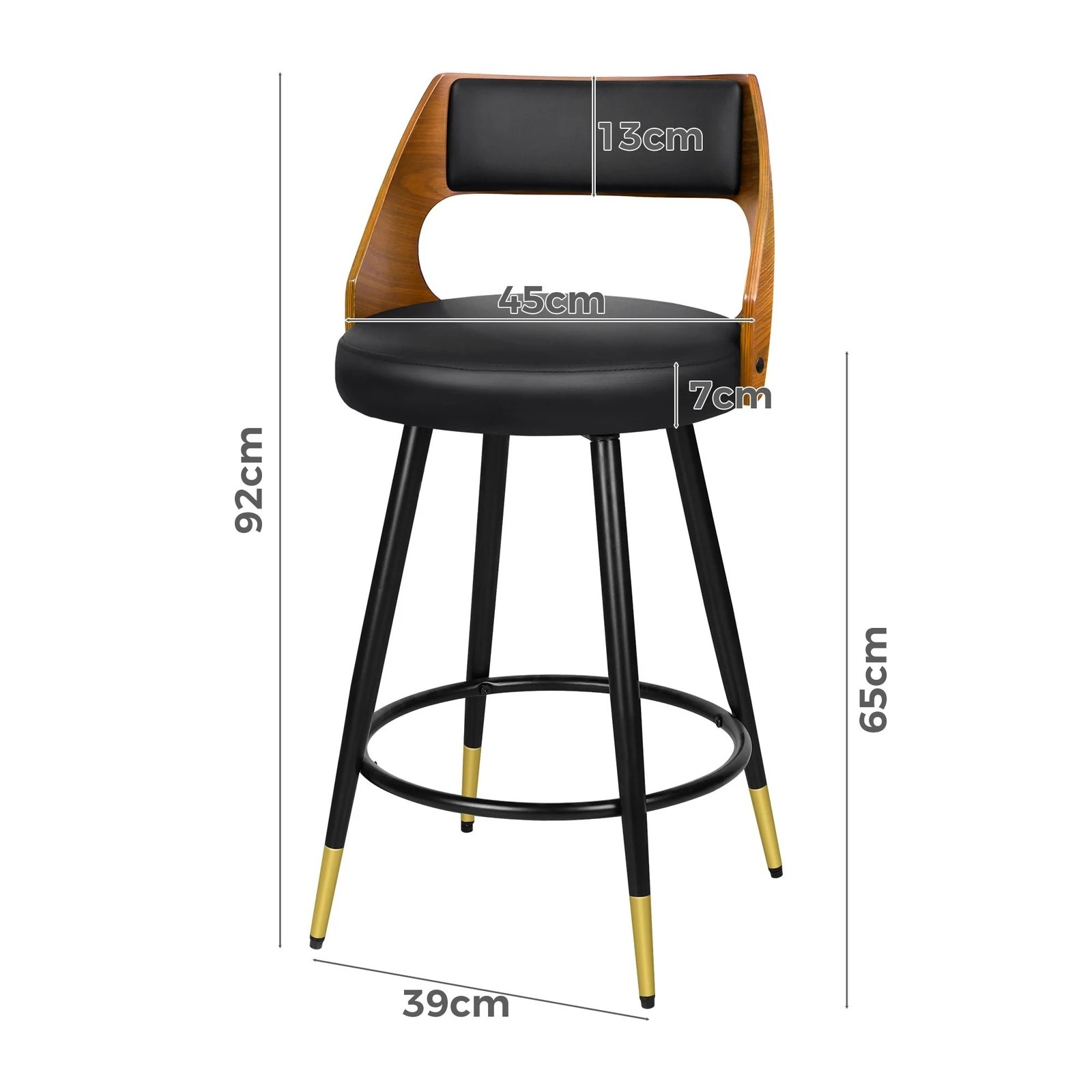 10 Alfordson 2x Swivel Bar Stools Morgan Kitchen Wooden Dining Chair - Black, 10 of 10