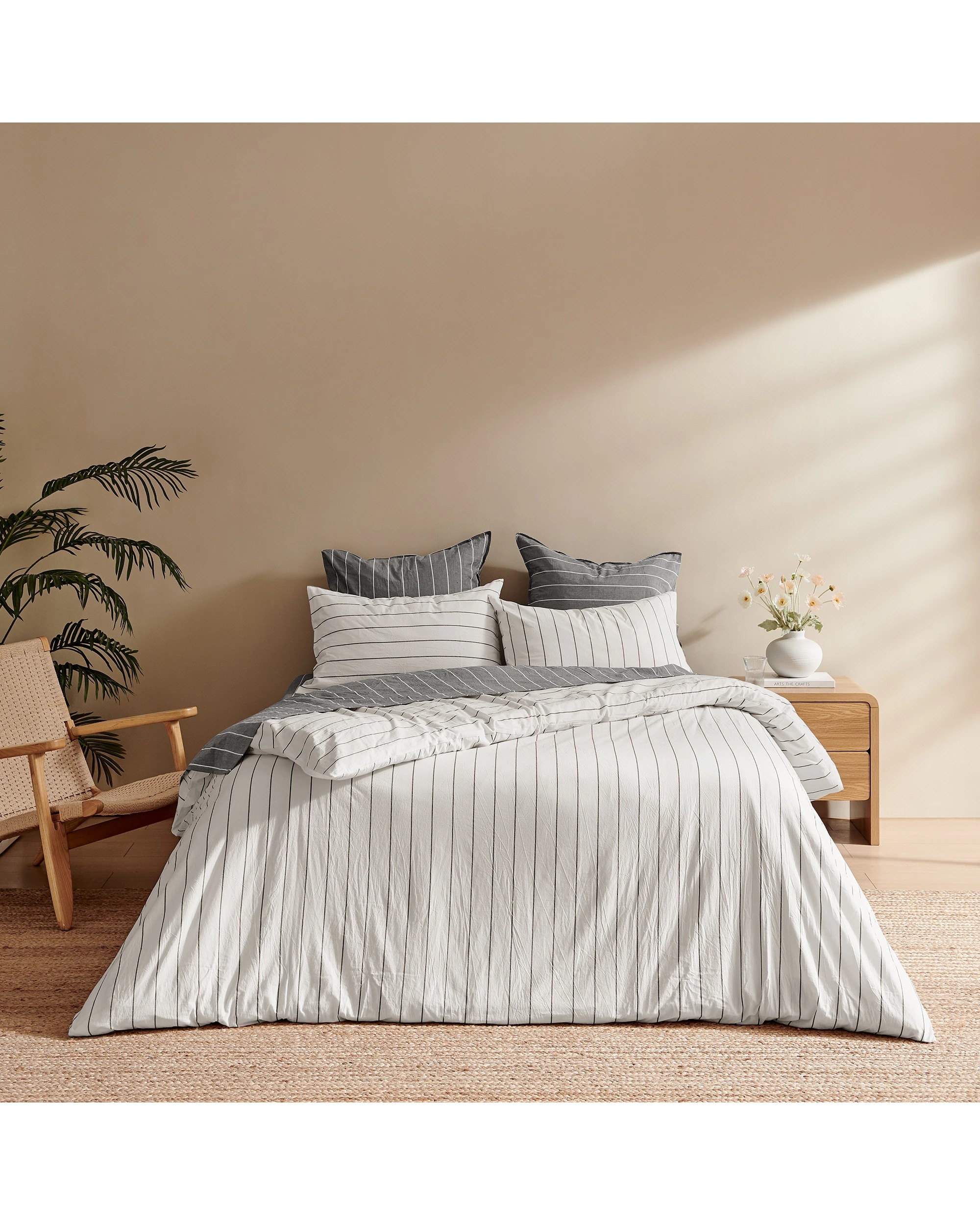 4 Dreamaker Rumi Stripe Washed Cotton Reversible European Pillowcase Twin Pack - Graphite with White, 4 of 4
