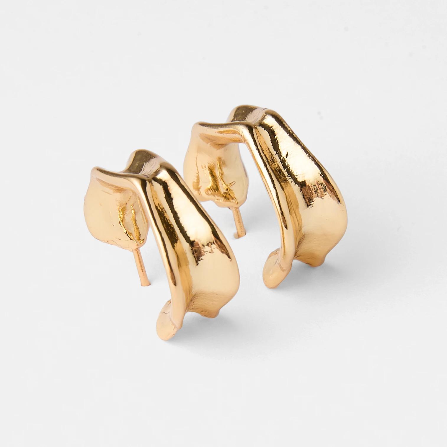 2 18K Gold Plated Organic Hoop Earrings Gold, 2 of 5