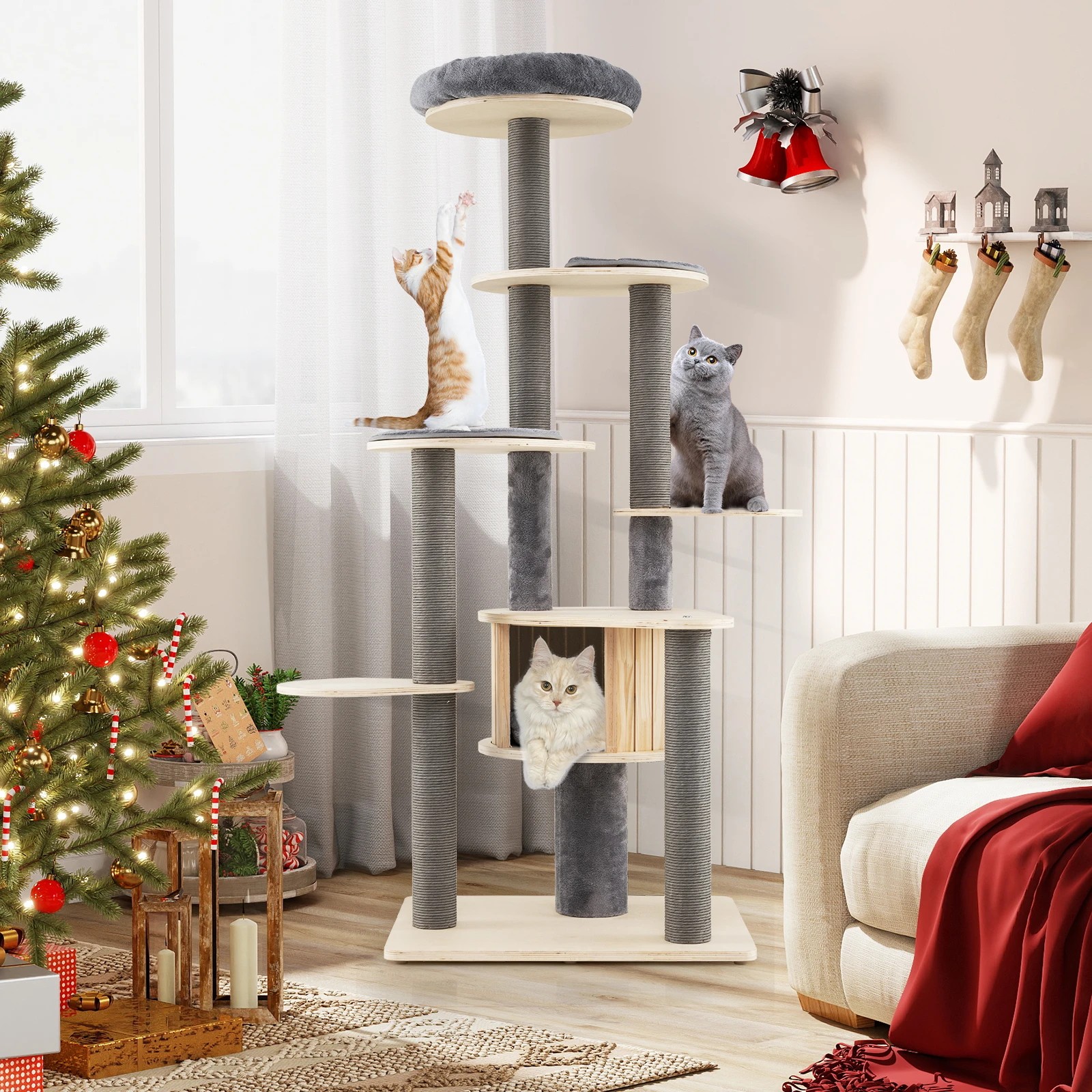 4 Costway 172cm Multi-level Cat Tower w/Scratching Posts Condo Indoor Kitty Tree, 4 of 7