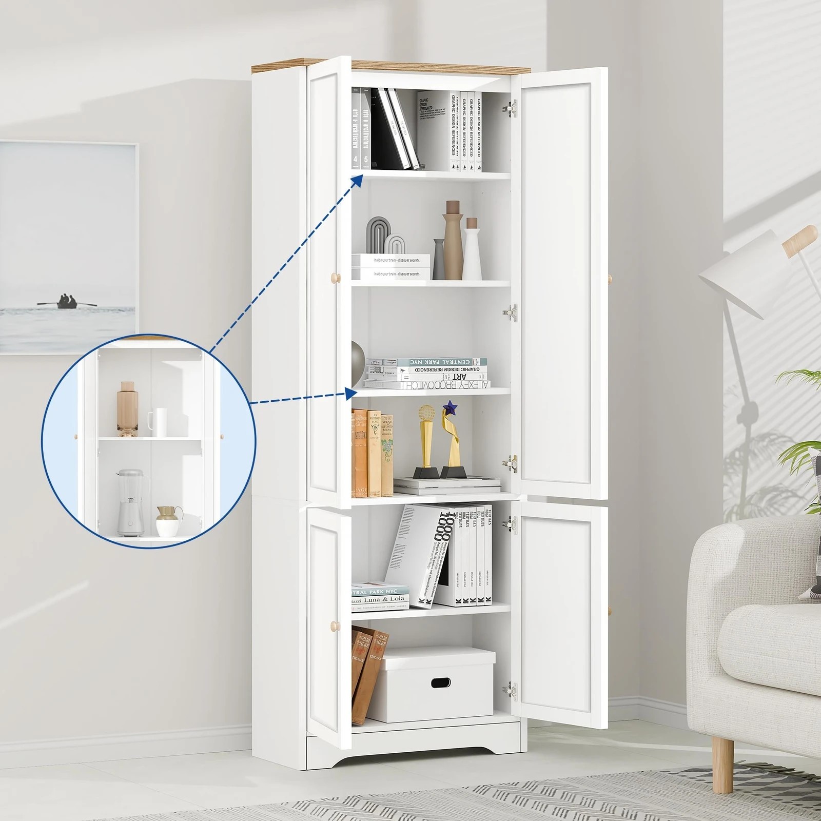 3 Alfordson 2x Buffet Sideboard Cupboard Storage Cabinet Wardrobe Kitchen Hallway - White, 3 of 8