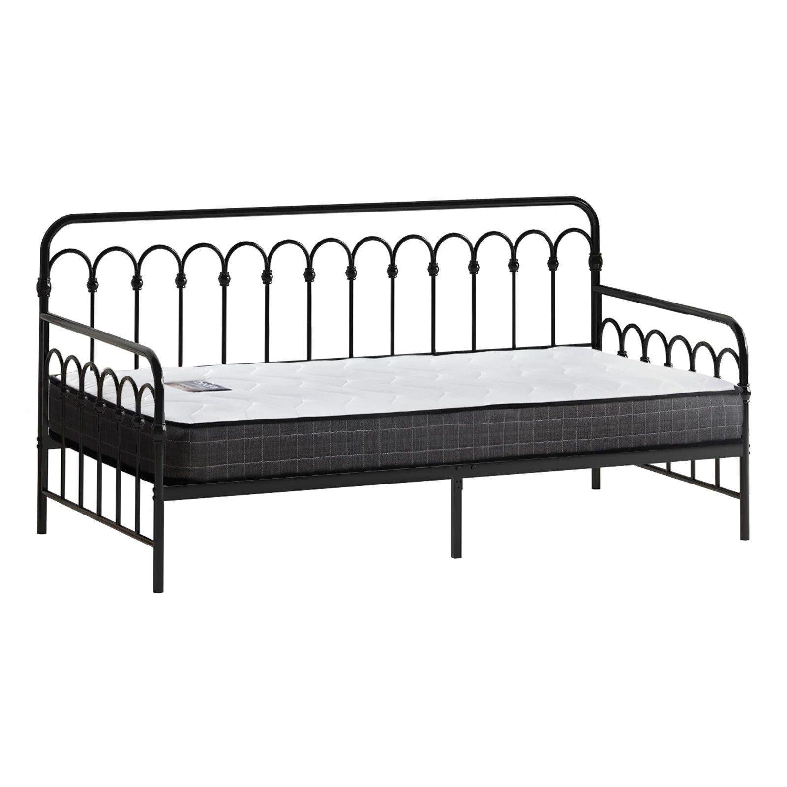 1 Oikiture Metal Daybed Frame Single Size Sofa Bed Support with Mattress - Black, 1 of 10