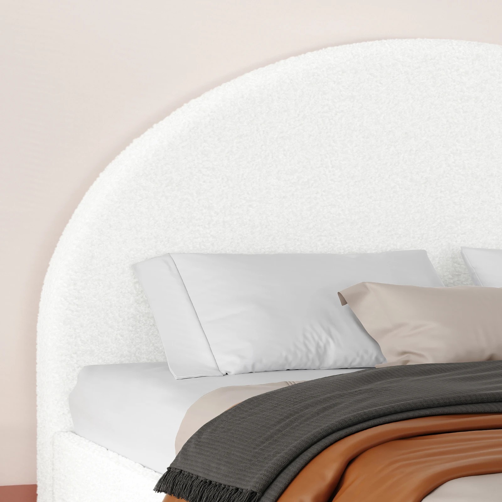 4 Alfordson Bed Frame King Size Mattress Base Platform Boucle Calla - White, 4 of 10