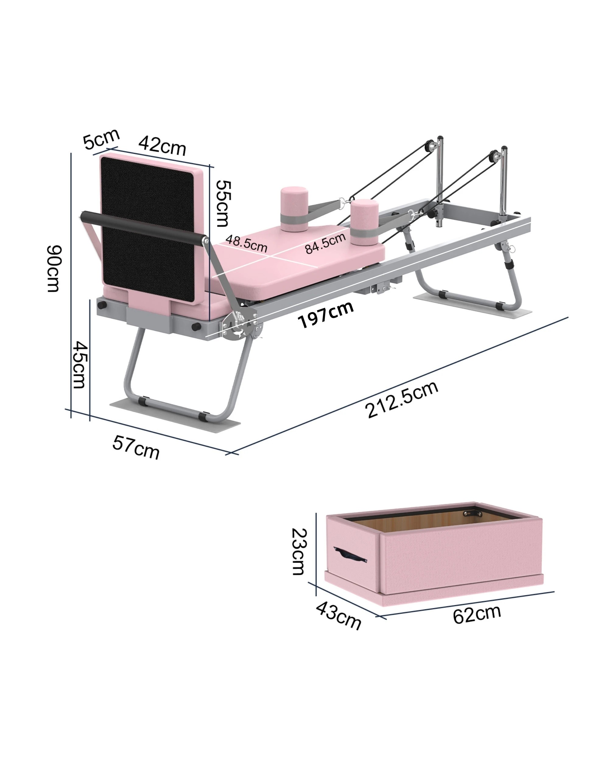 7 Advwin Foldable Pilates Exercise Machine with Jump Board & Reformer Box for Home, 120kg Capacity Pink, 7 of 7