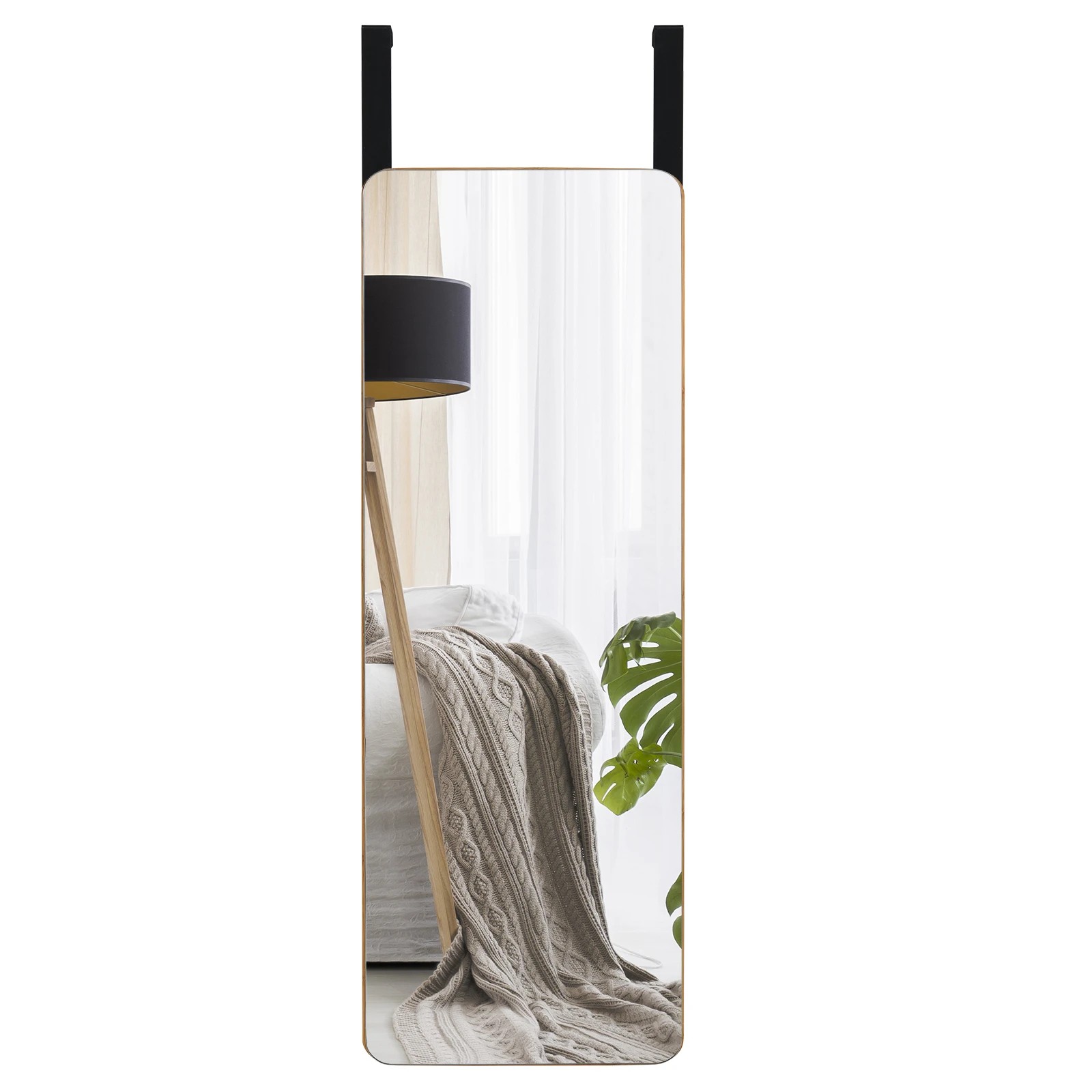 1 Costway Wall/Door Hanging Mirror Bamboo Shaving Dressing Mirror w/Hook, 1 of 1
